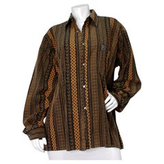 Versace Jeans Couture Brown & Black Print Corduroy Button-Down Shirt circa 1990s