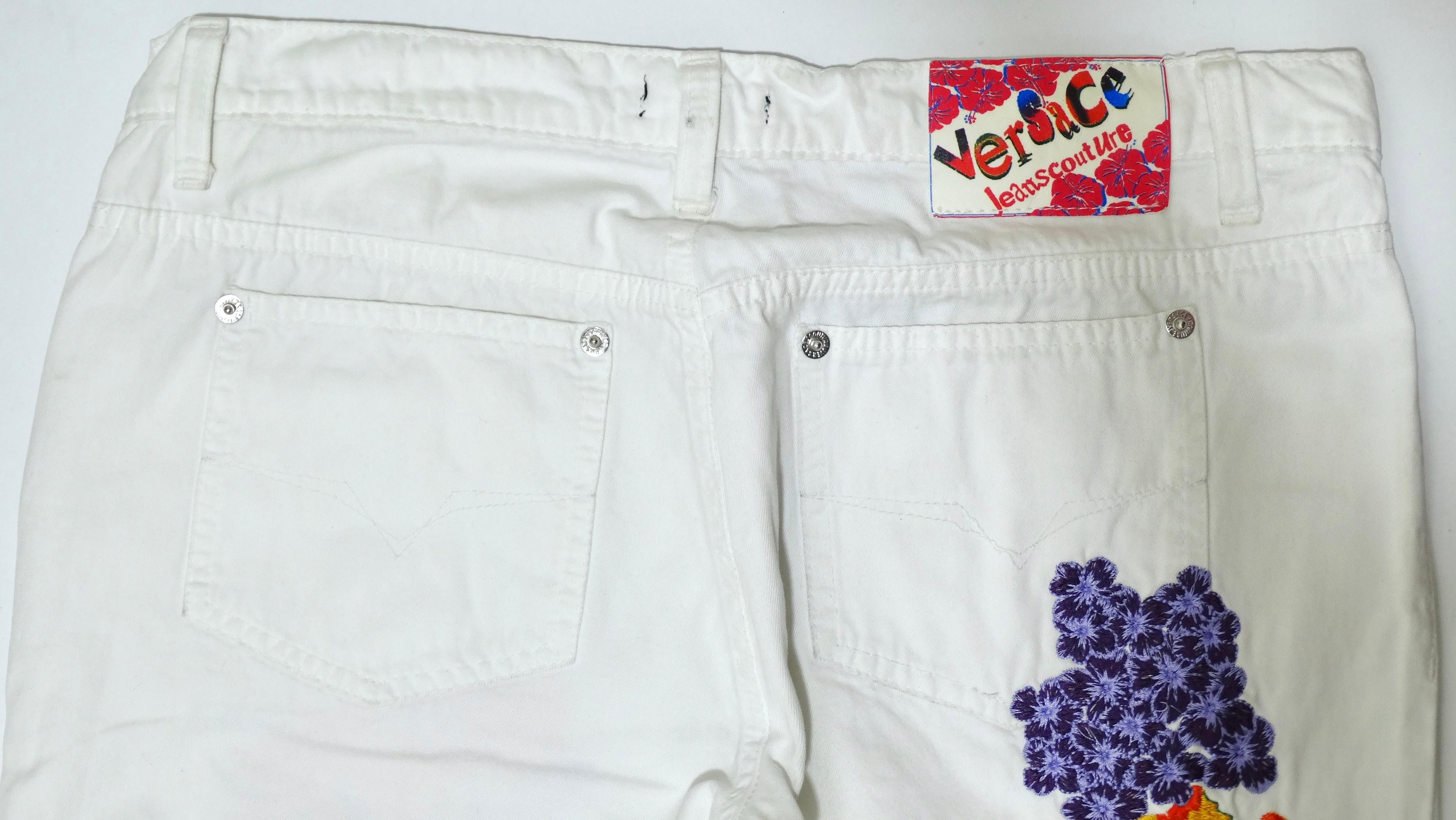Versace Jeans Couture Floral Embroidered Jeans For Sale 1