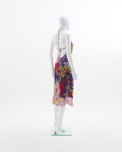 Versace Jeans Couture floral print open back silk dress, early 2000s