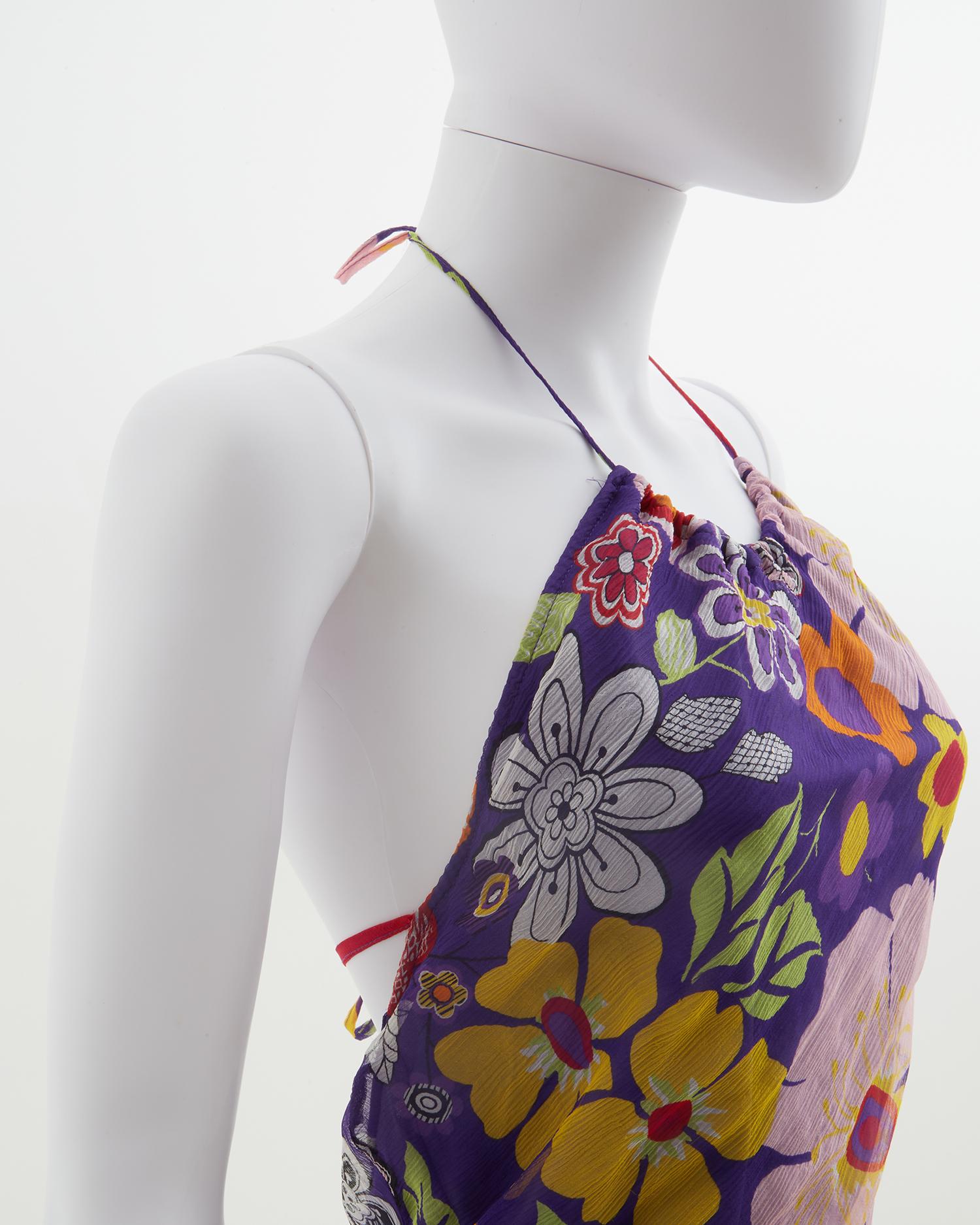 Robe Versace Jeans Couture à imprimé floral ouvert dans le dos, début des années 2000 Pour femmes en vente