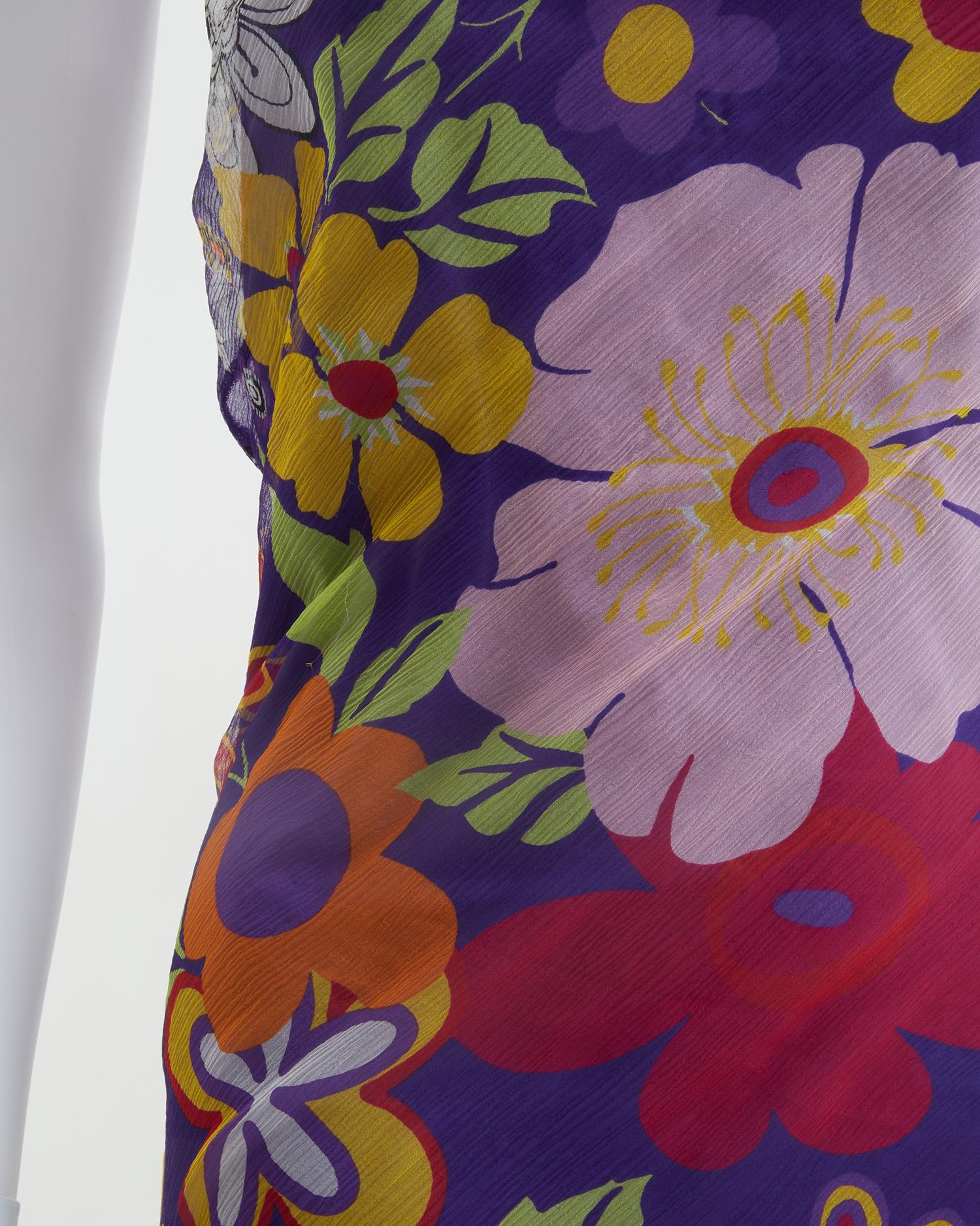 Versace Jeans Couture Seidenkleid mit Blumendruck und offenem Rücken, Anfang der 2000er Jahre im Angebot 1