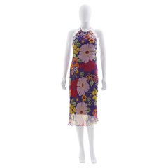 Used Versace Jeans Couture floral print open back silk dress, early 2000s