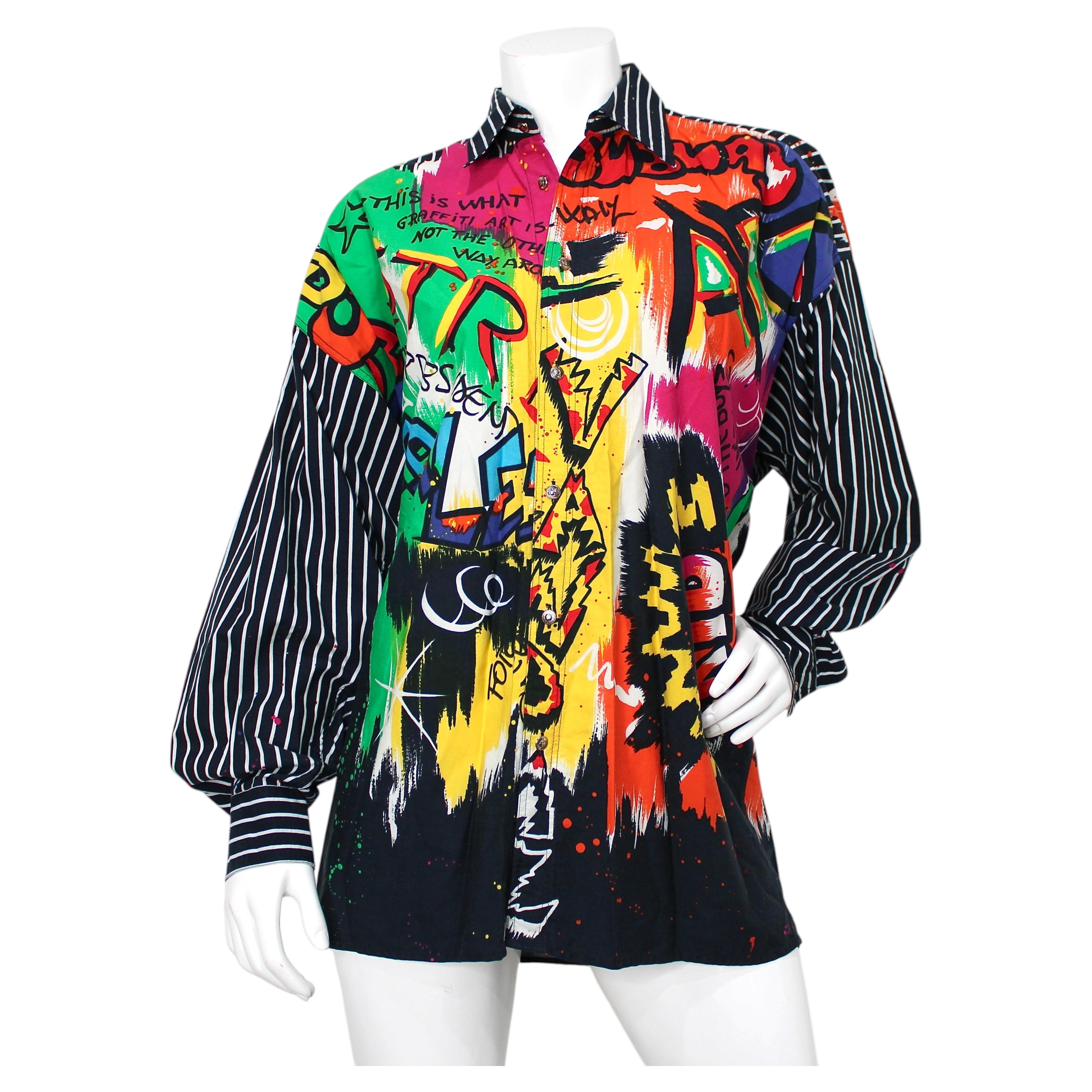 Versace Jeans Couture Graffiti Print Cotton Button-Up Shirt circa 1990s
