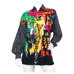 Versace Jeans Couture Graffiti Print Cotton Button-Up Shirt circa 1990s