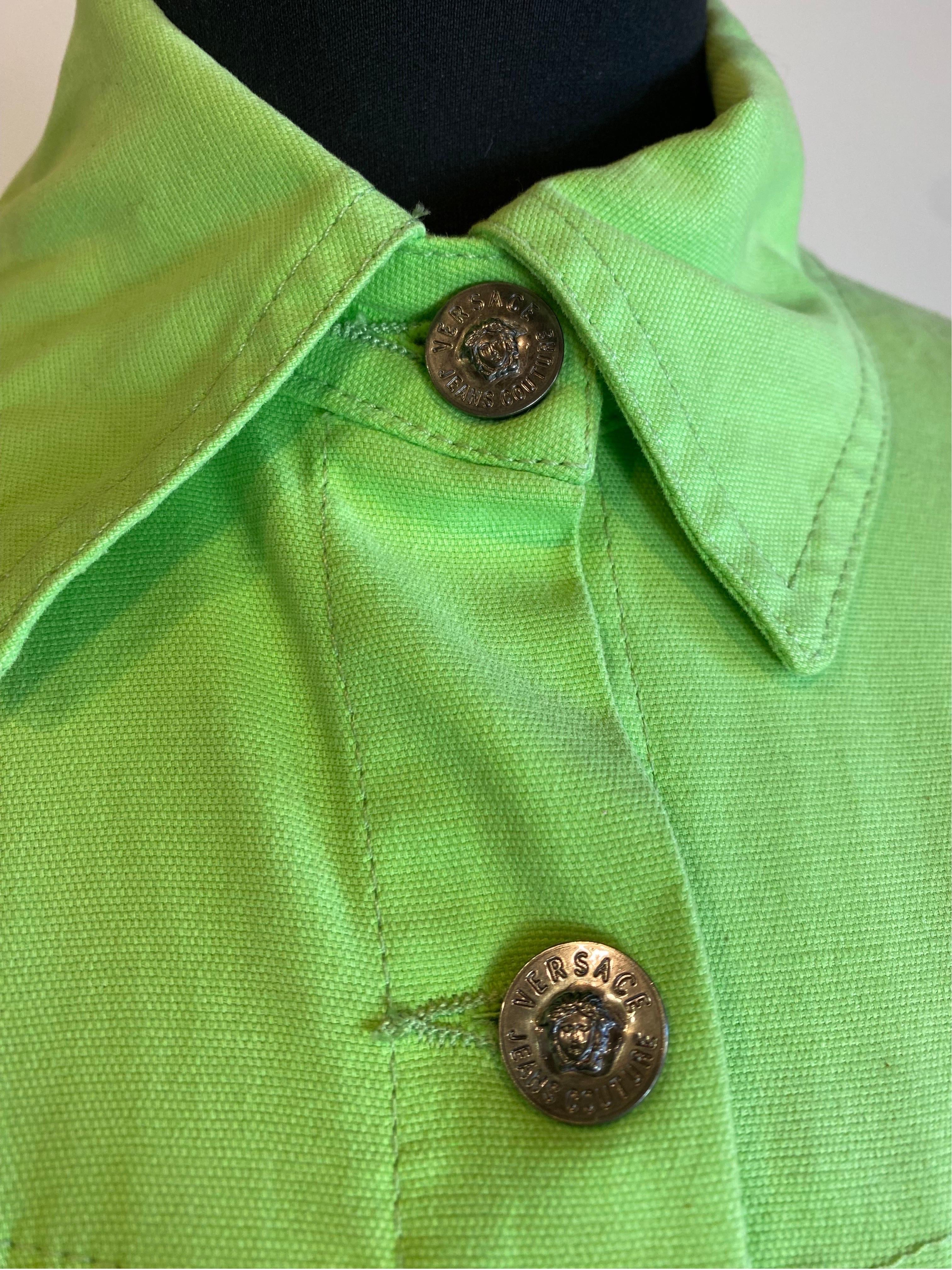 Versace Jeans Couture green lime Denim Jacket In Excellent Condition For Sale In Carnate, IT