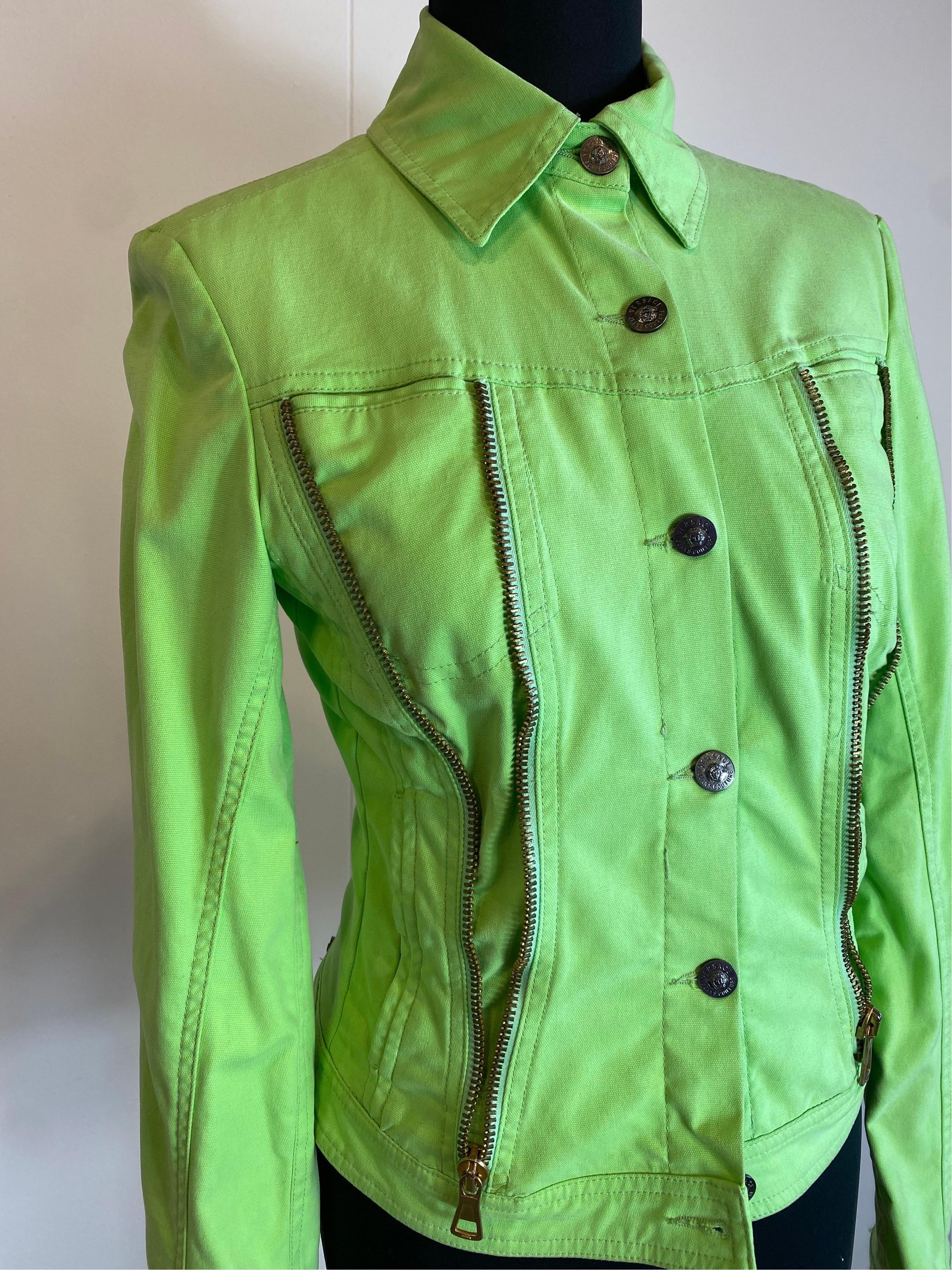 Versace Jeans Couture green lime Denim Jacket For Sale 1
