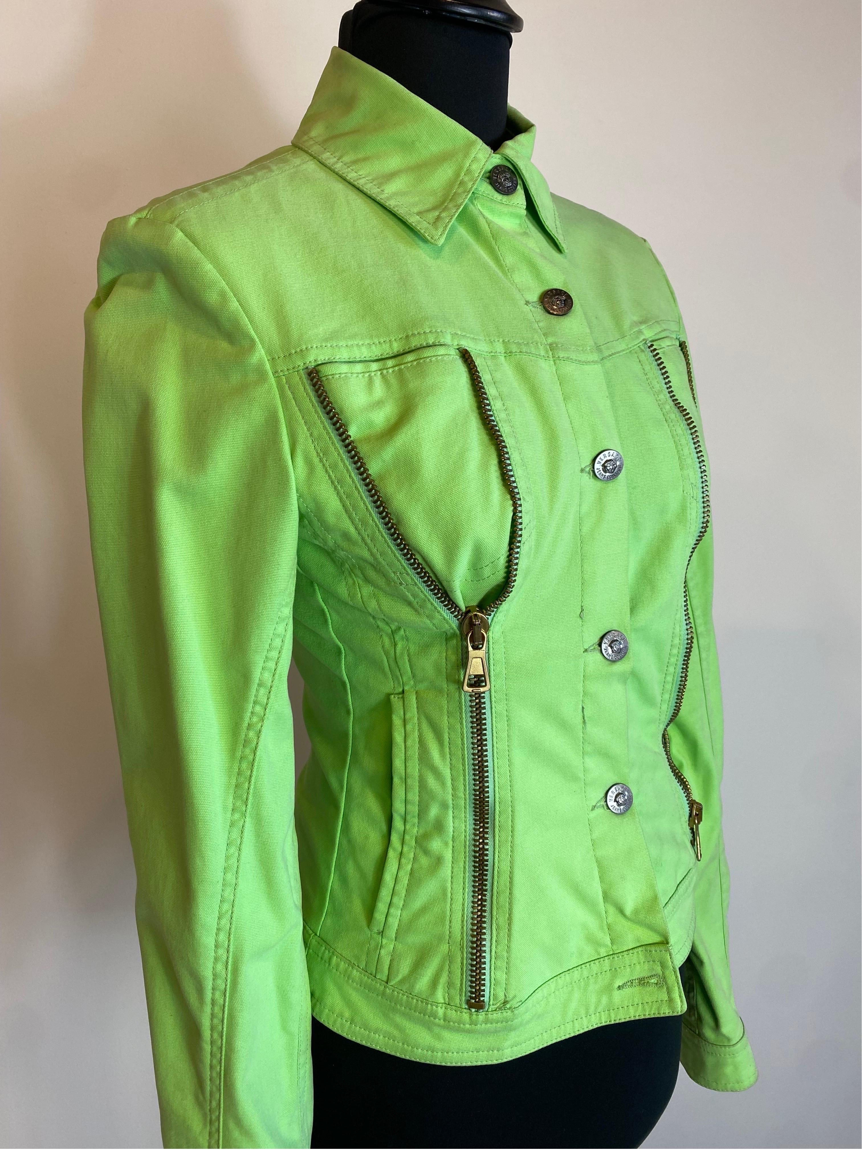 Versace Jeans Couture green lime Denim Jacket For Sale 2