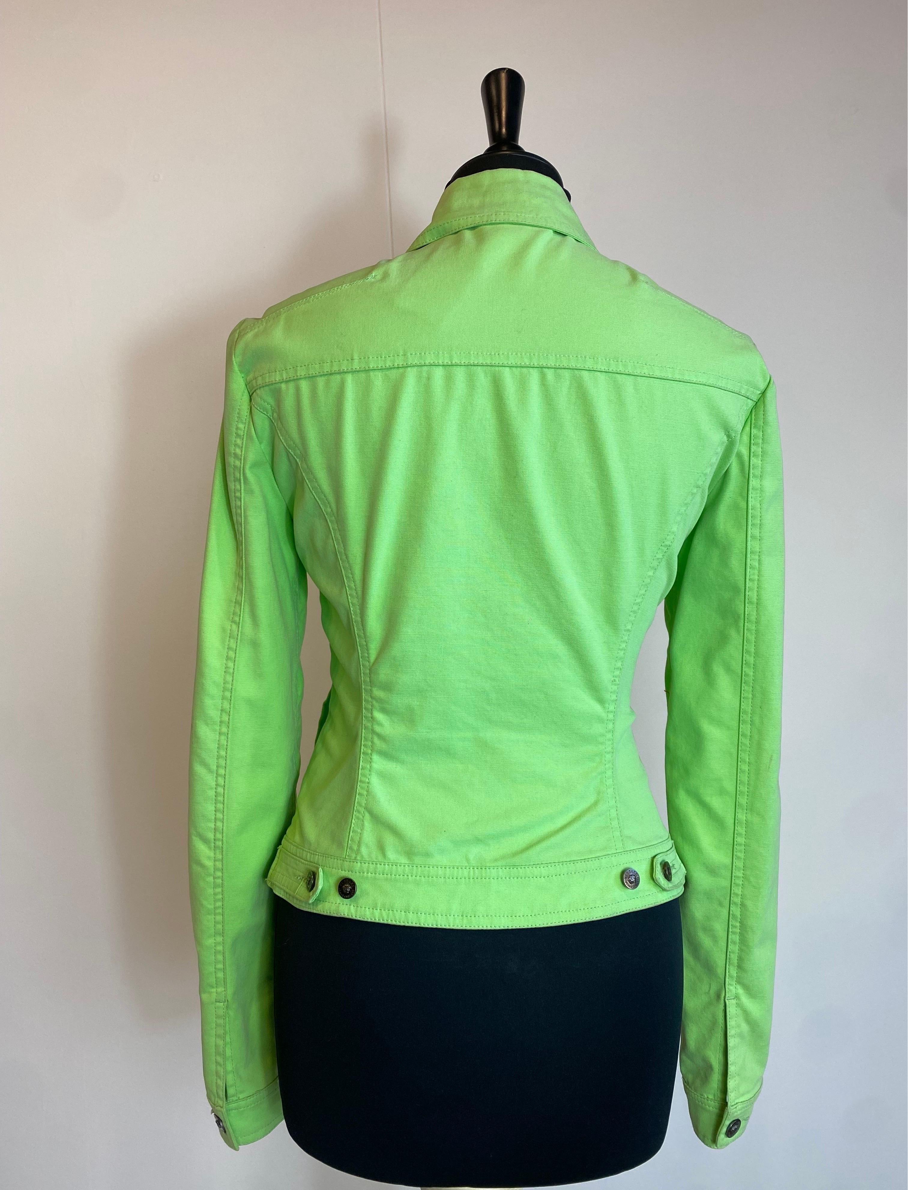 Versace Jeans Couture green lime Denim Jacket For Sale 3