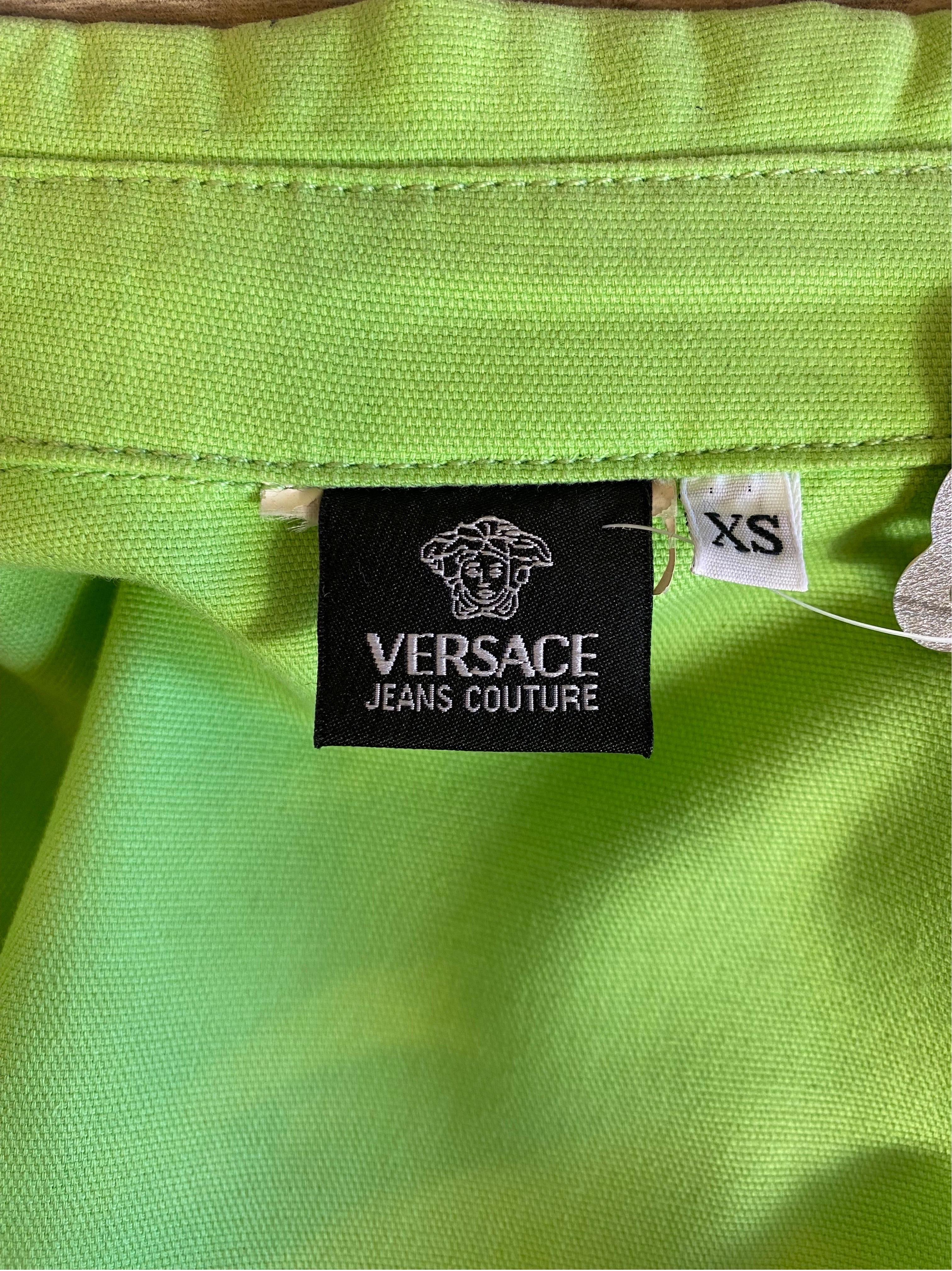 Versace Jeans Couture green lime Denim Jacket For Sale 4