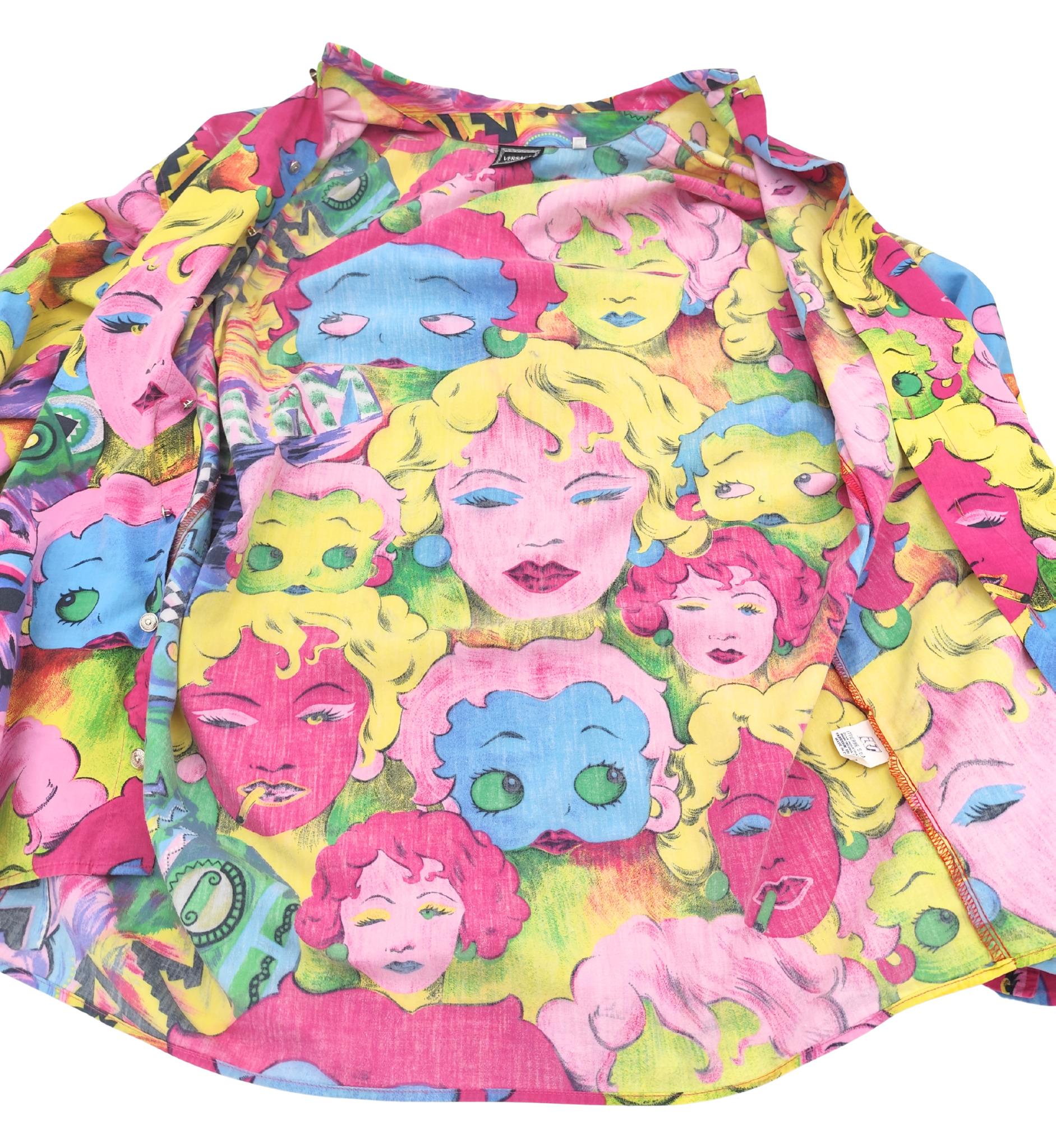Versace Jeans Couture Herren S/S 1991 Pop Art Marilyn Monroe Betty Boop Druck Shirt im Angebot 8