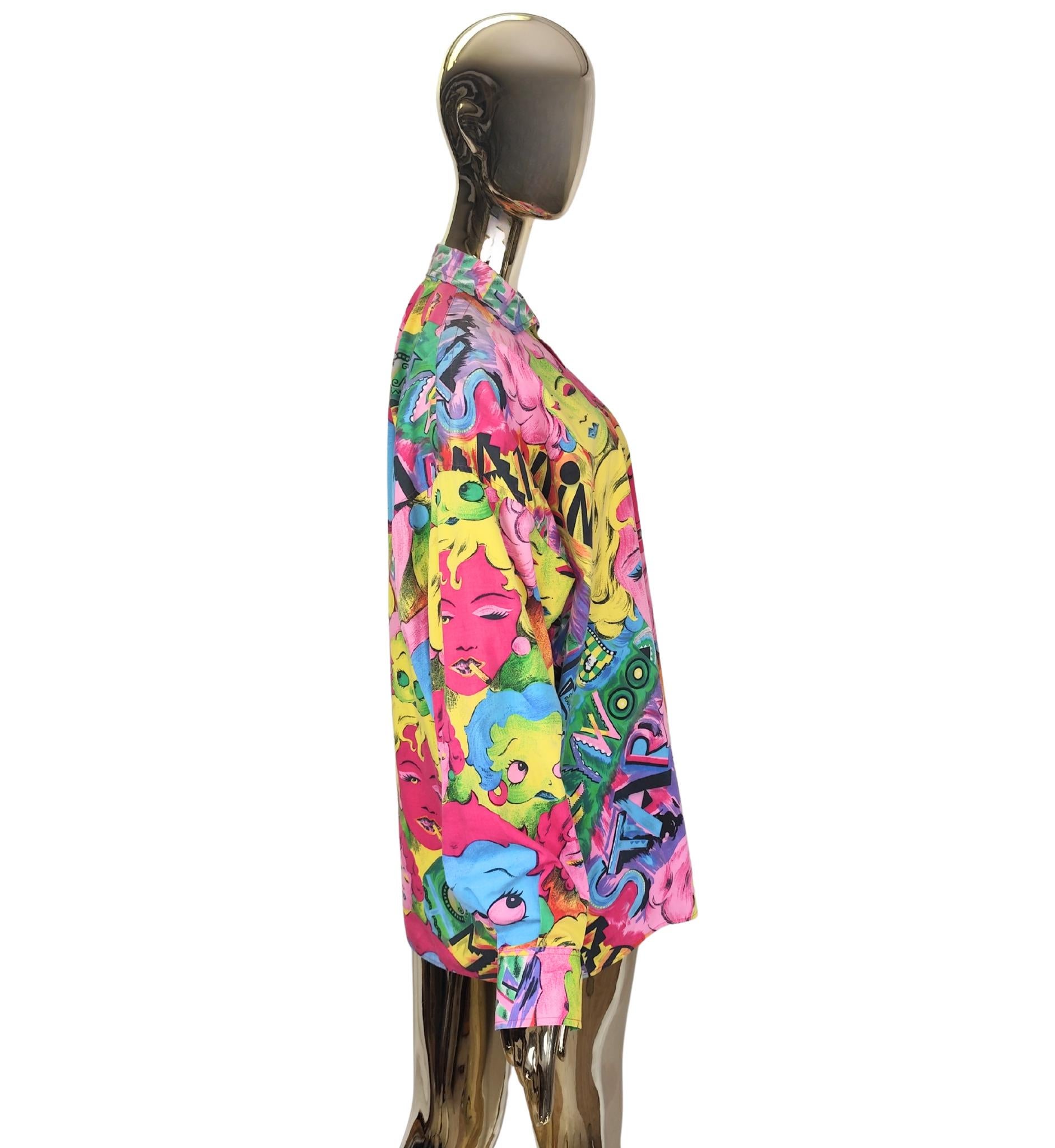 Versace Jeans Couture Herren S/S 1991 Pop Art Marilyn Monroe Betty Boop Druck Shirt (Beige) im Angebot