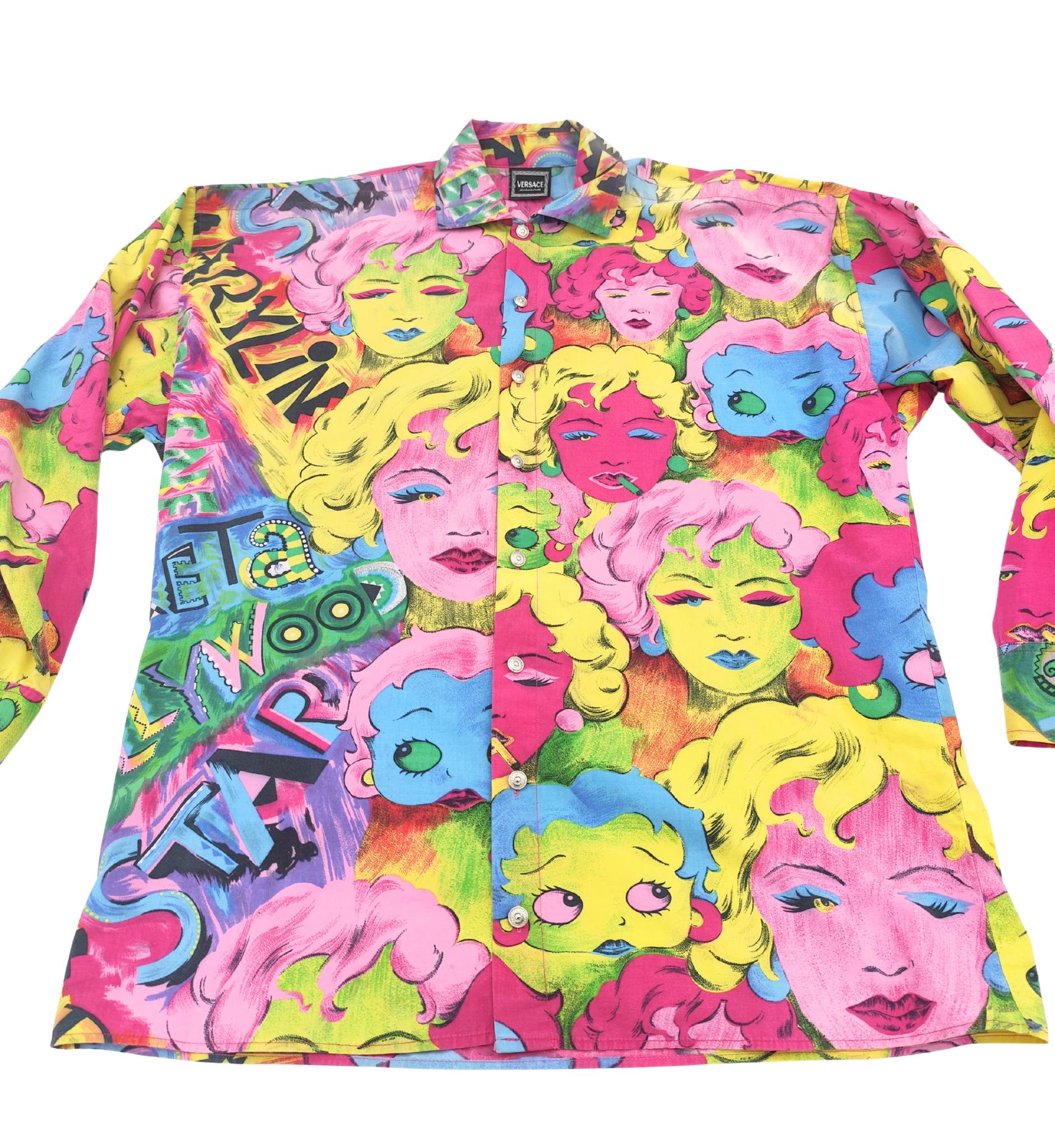 Versace Jeans Couture Herren S/S 1991 Pop Art Marilyn Monroe Betty Boop Druck Shirt im Angebot 1