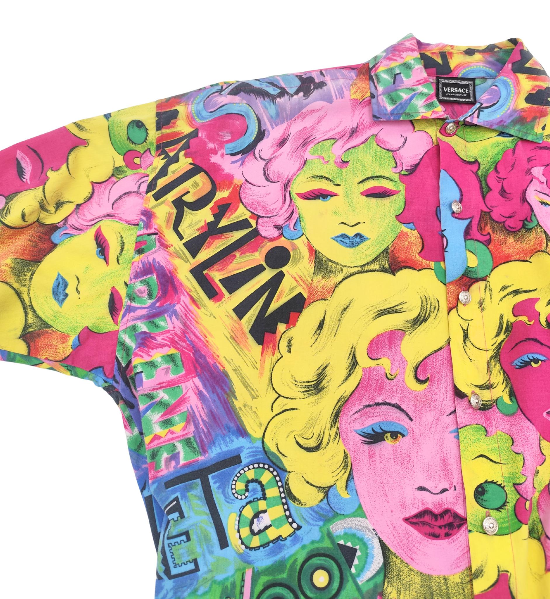 Versace Jeans Couture Herren S/S 1991 Pop Art Marilyn Monroe Betty Boop Druck Shirt im Angebot 3