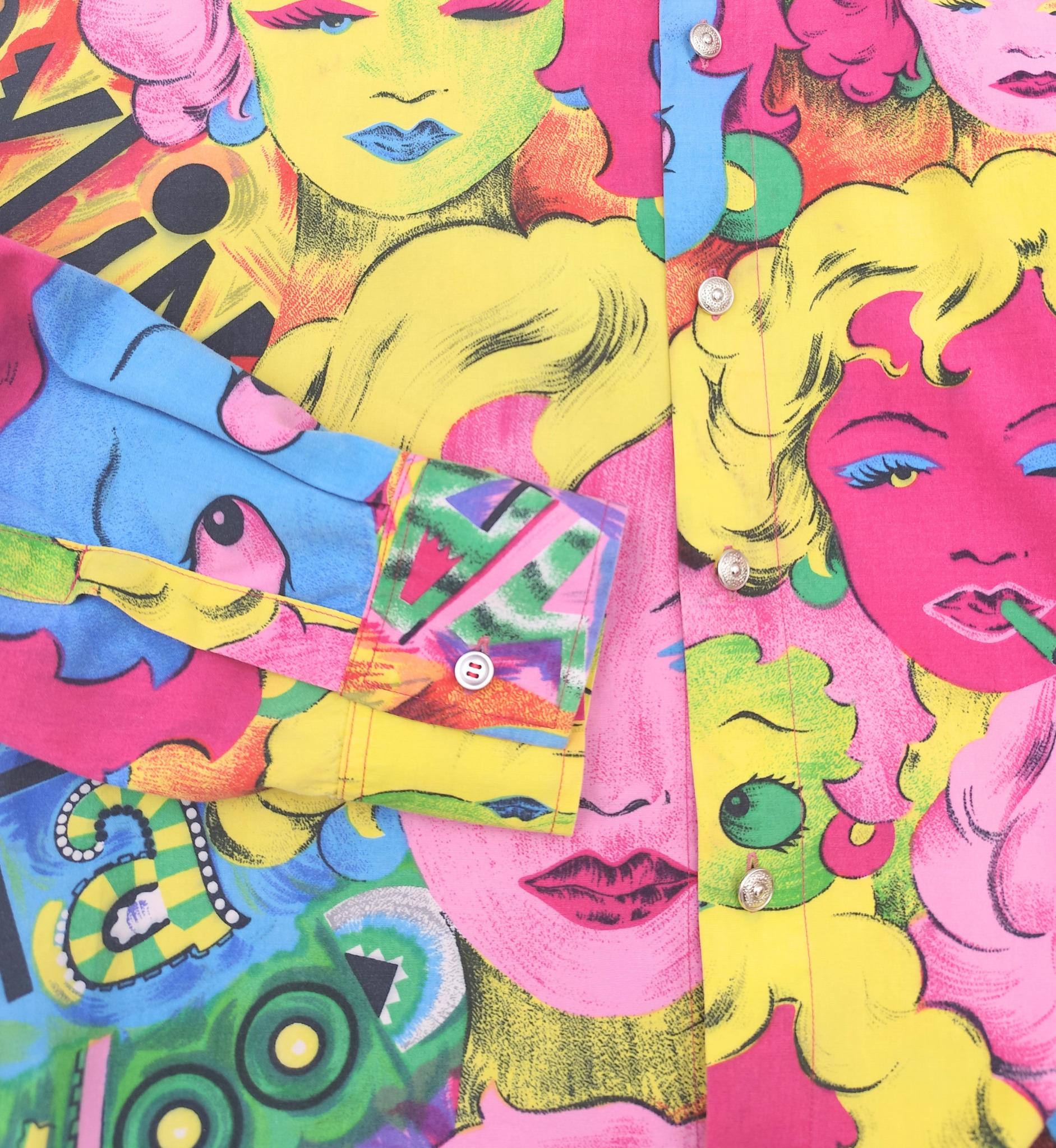 Versace Jeans Couture Herren S/S 1991 Pop Art Marilyn Monroe Betty Boop Druck Shirt im Angebot 5