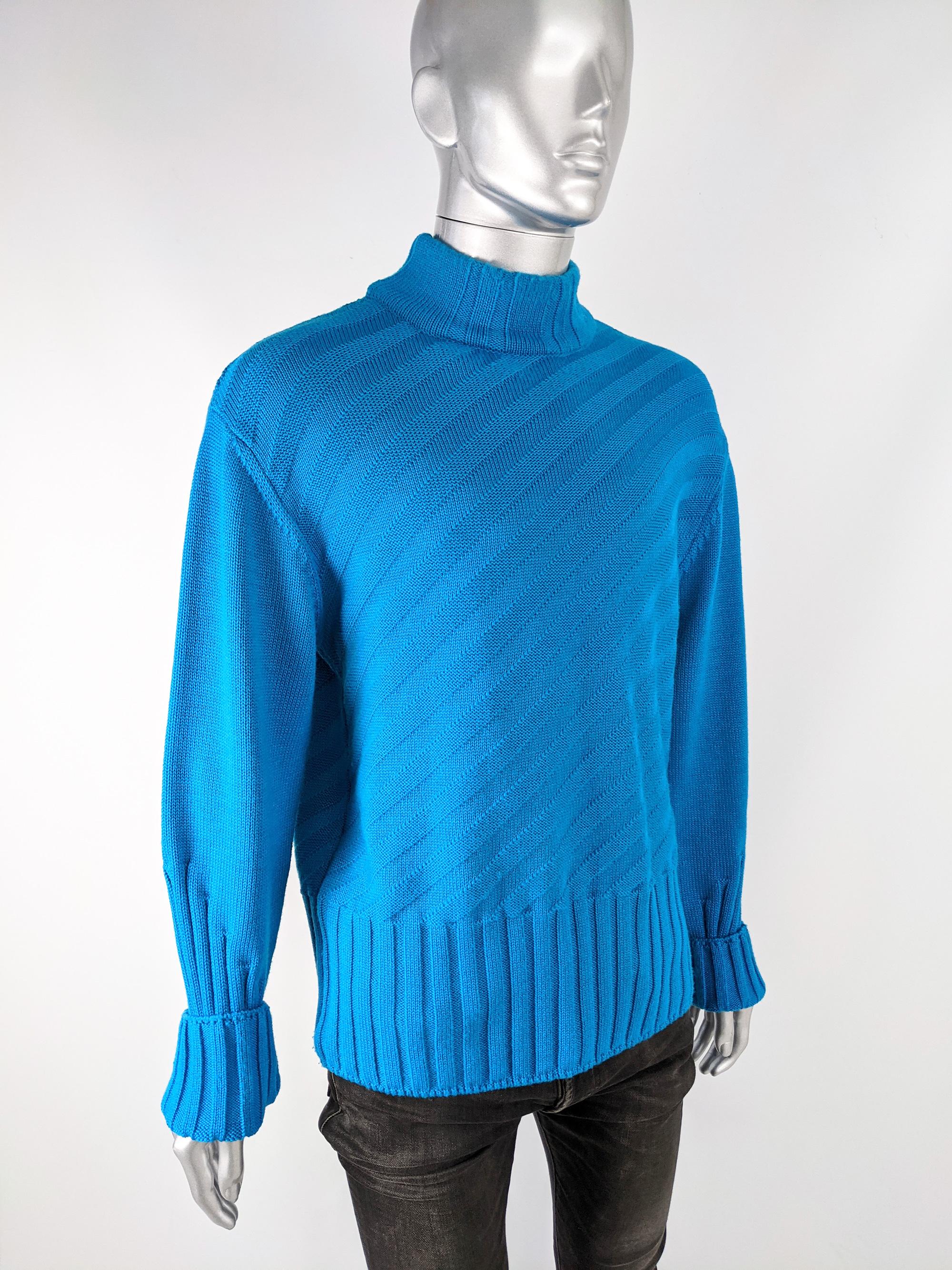 Blue Versace Jeans Couture Mens Vintage Turquoise Sweater For Sale