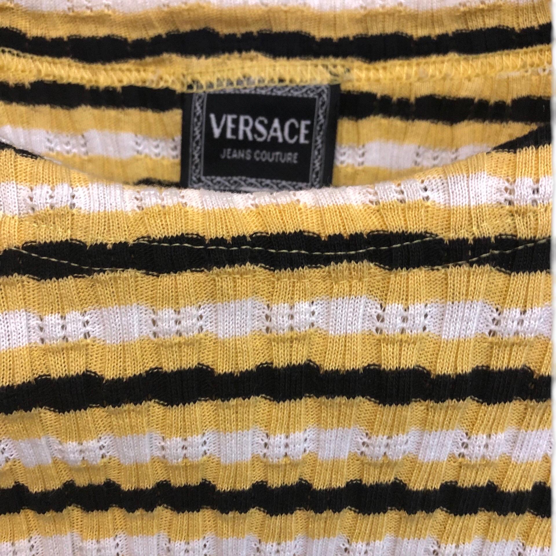 Orange Versace Jeans Couture multi colours stripe cotton cropped top For Sale