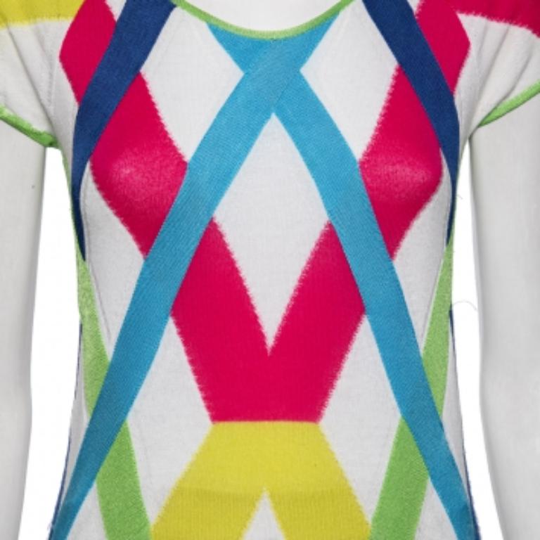 Versace Jeans Couture Multicolor Stripe Cap Sleeves Top M For Sale 1