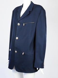 Versace Jeans Couture Navy Blue Medusa Buttons Blazer Zippers 2000s