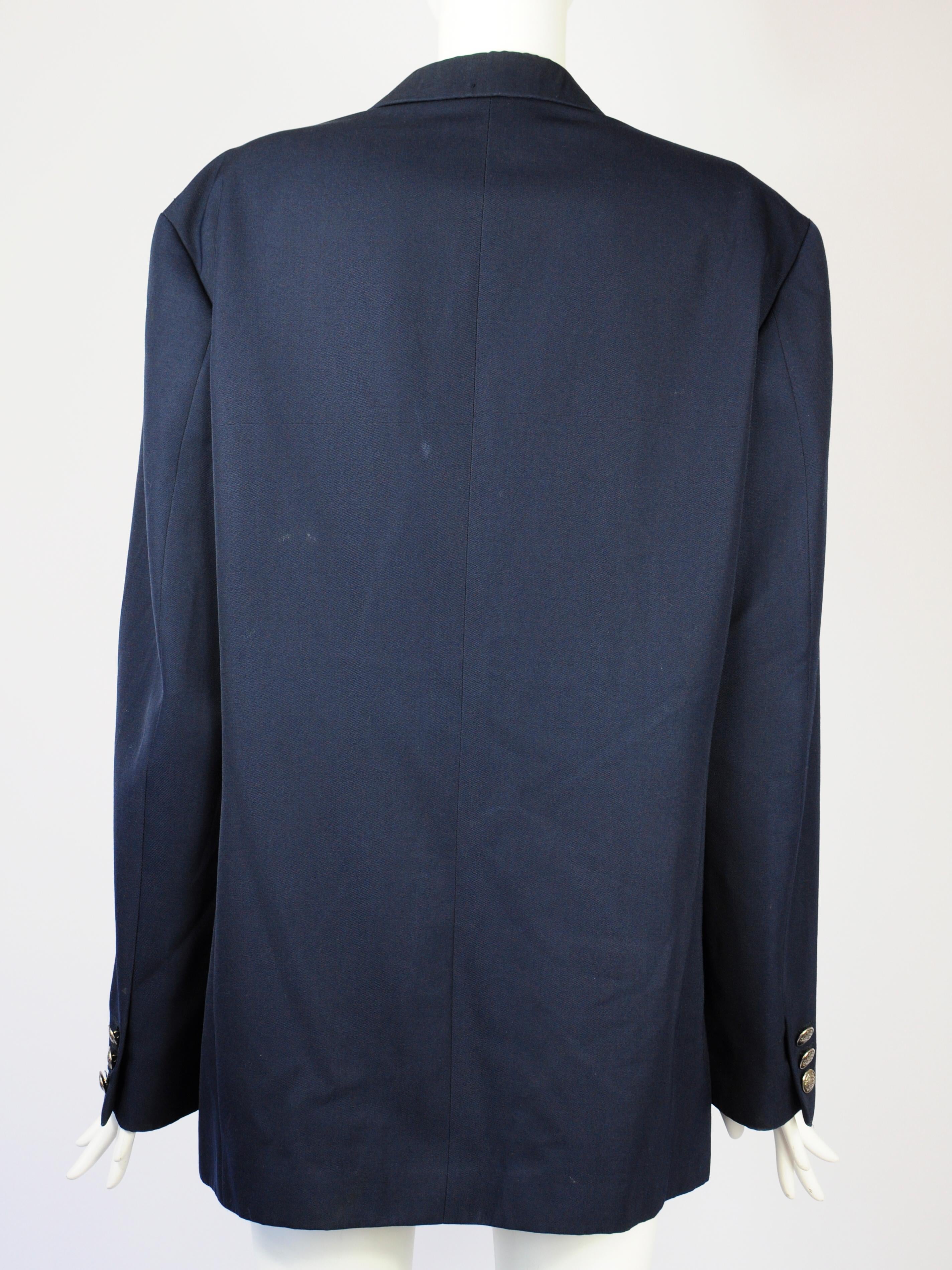 Versace Jeans Couture Navy Blue Medusa Buttons Blazer Zippers 2000s In Good Condition For Sale In AMSTERDAM, NL