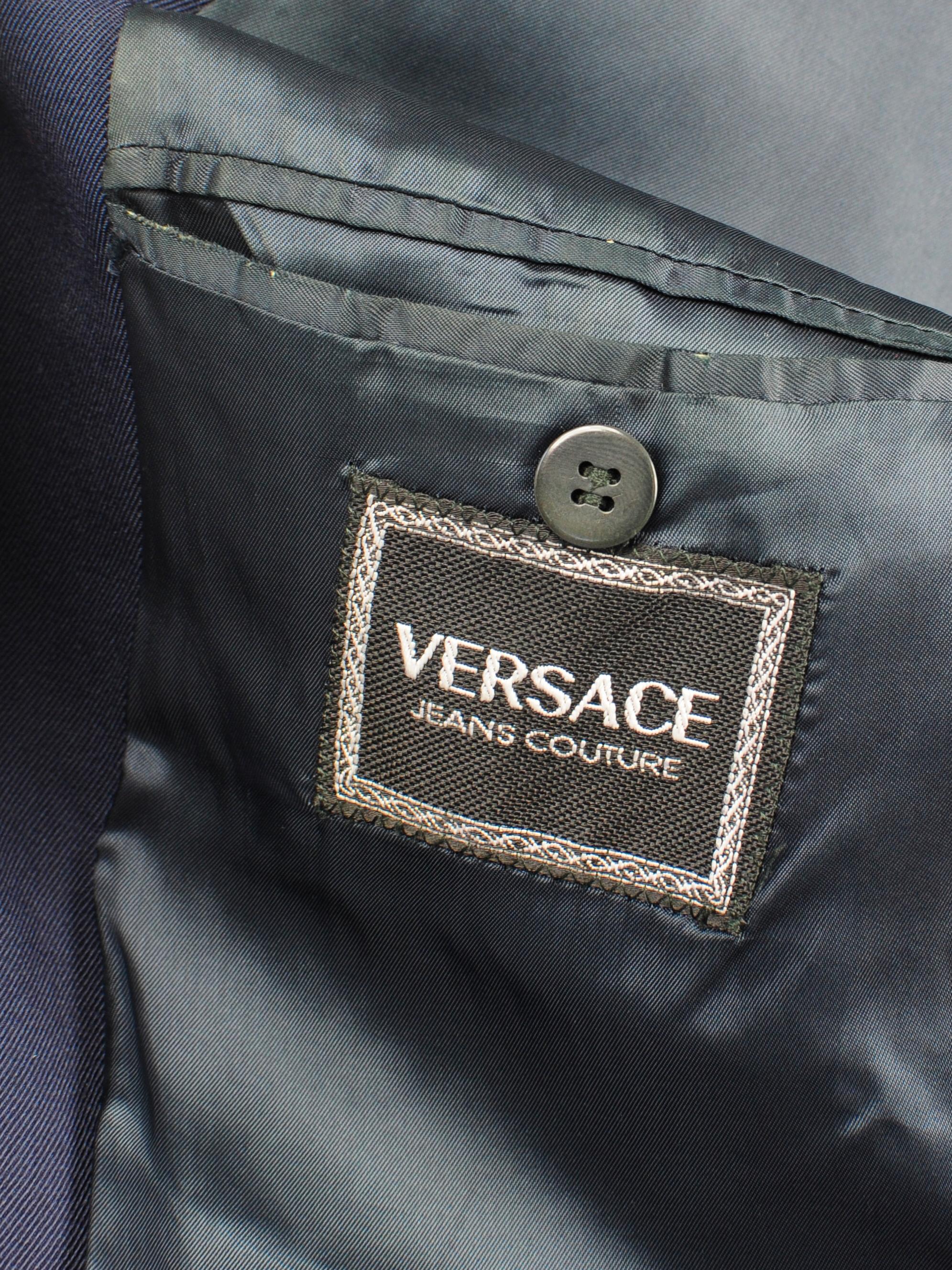 Versace Jeans Couture Navy Blue Medusa Buttons Blazer Zippers 2000s For Sale 1