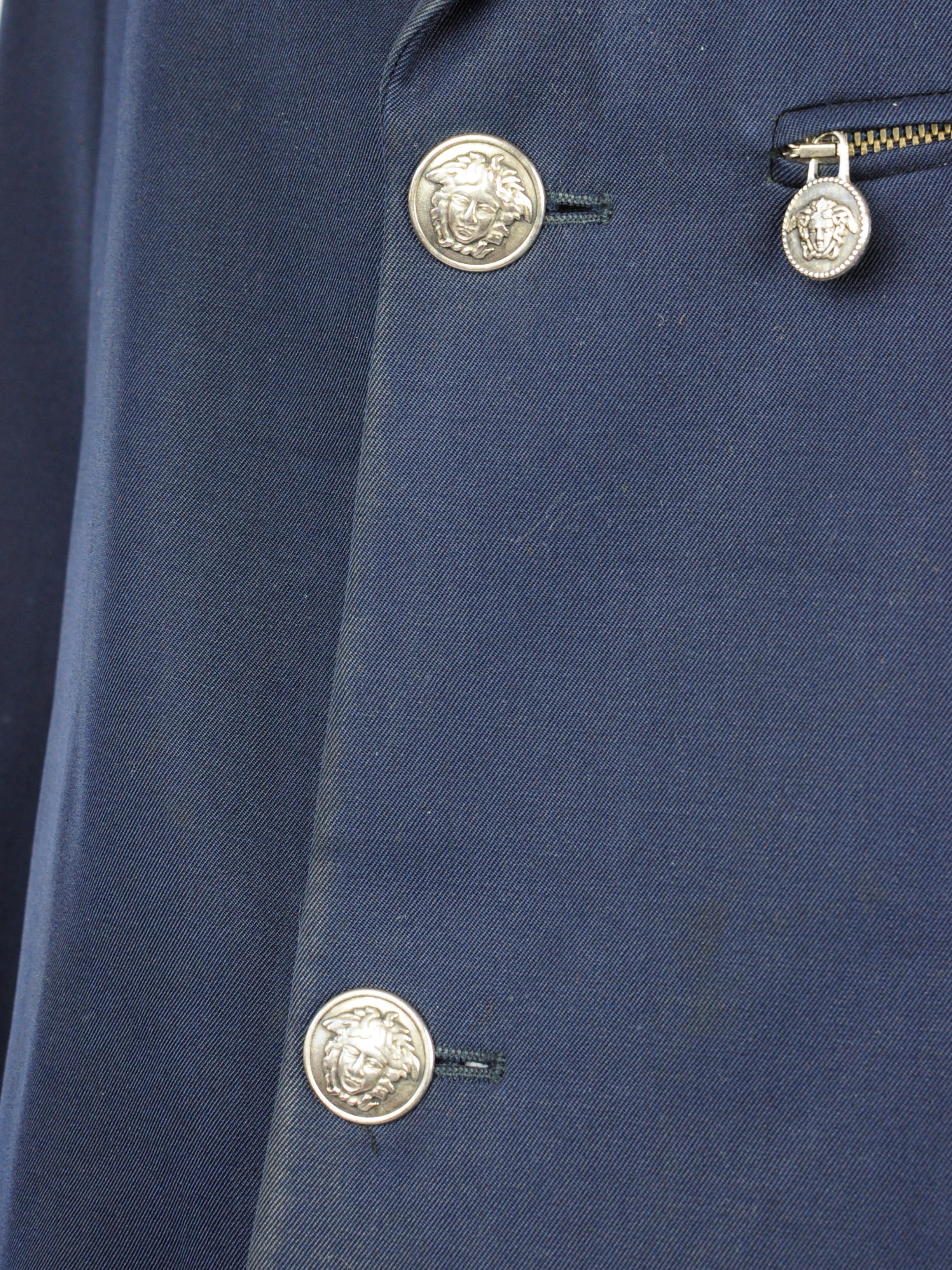 Versace Jeans Couture Navy Blue Medusa Buttons Blazer Zippers 2000s For Sale 4