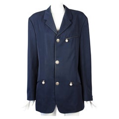 Versace Jeans Couture - Blazer à boutons Medusa bleu marine avec fermetures éclair, années 2000