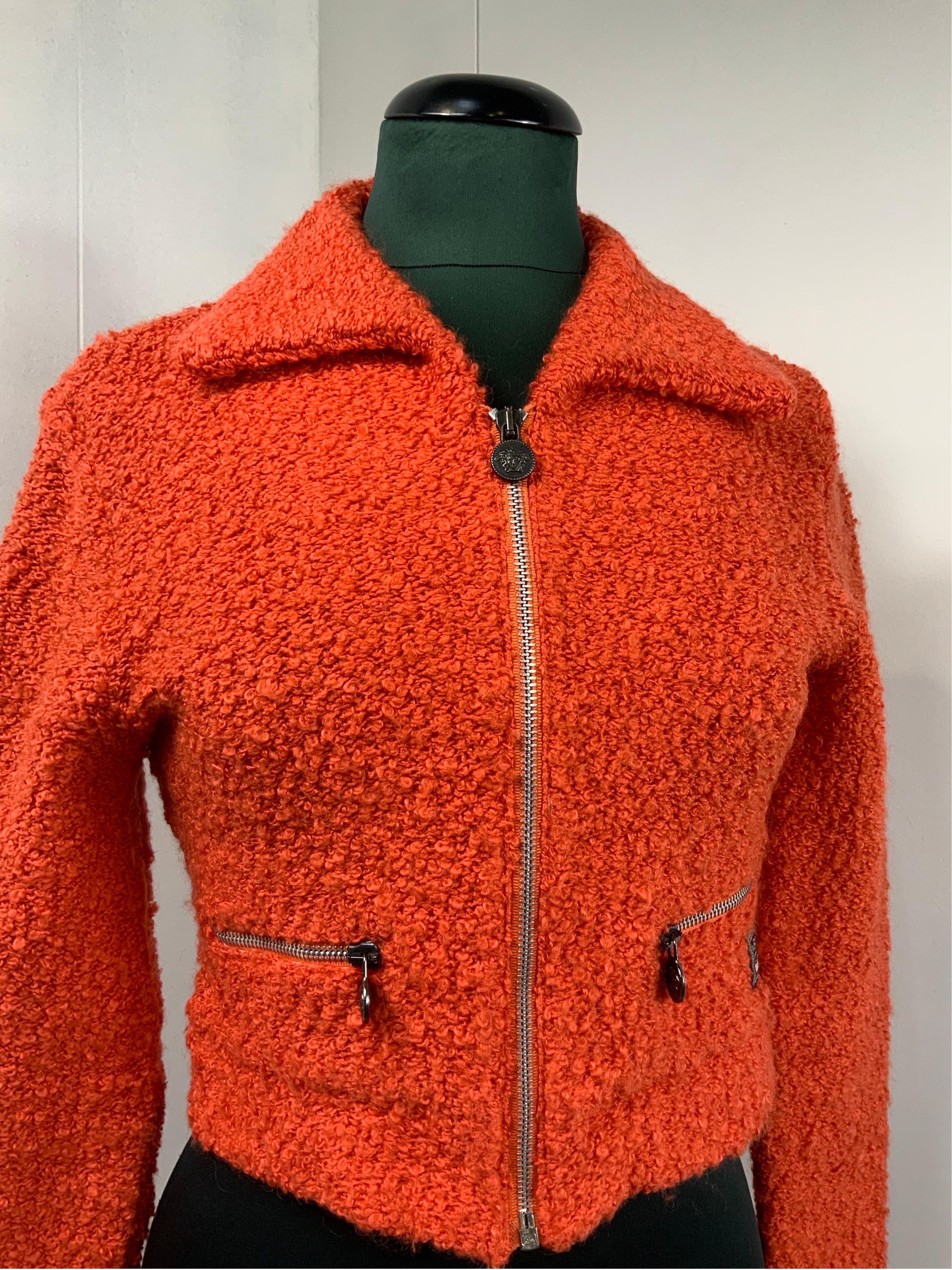 Versace Jeans Couture orange bouclè Jacket In Excellent Condition In Carnate, IT