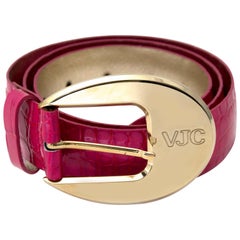 Versace Jeans Couture Ceinture en cuir crocodile embossé rose - taille 85