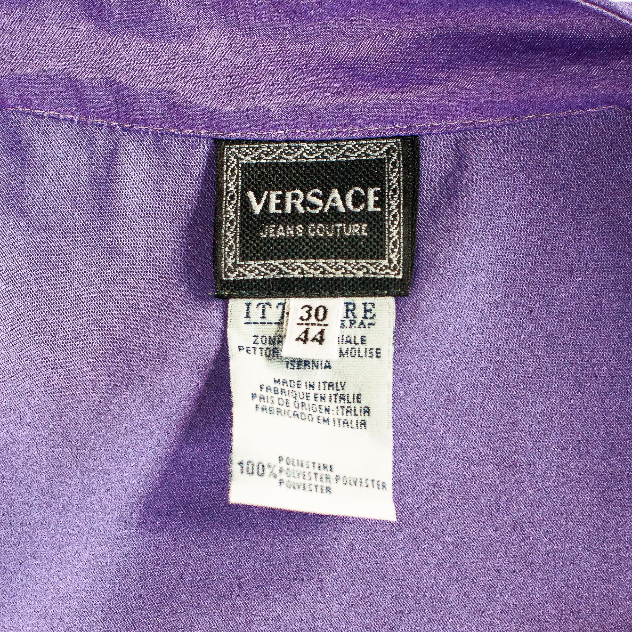 Viola Versace Jeans Couture Mini Dress in raso viola taglia 30/44 in vendita