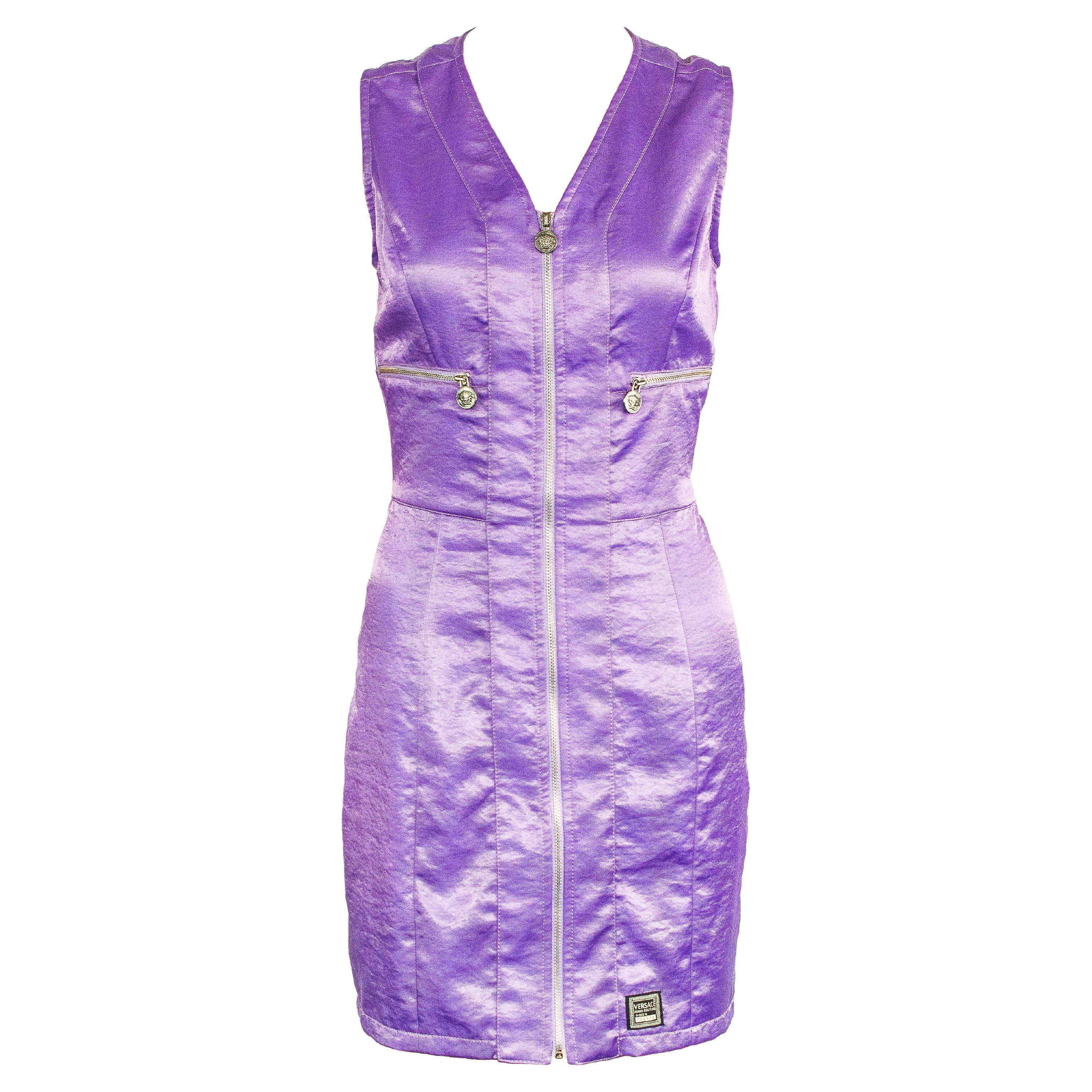 Versace Jeans Couture Mini Dress in raso viola taglia 30/44 in vendita