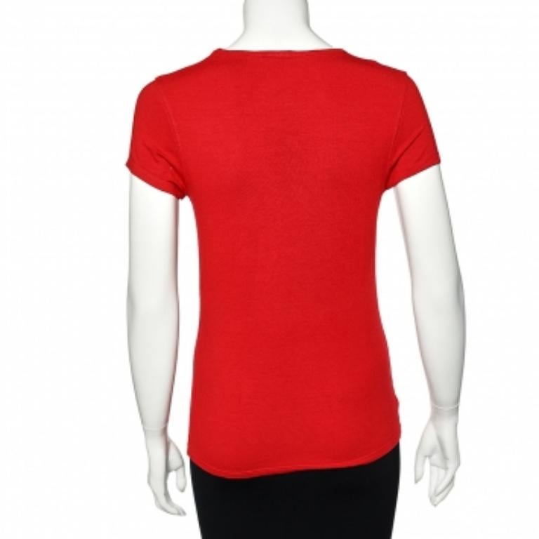 De las mujeres Versace Jeans Couture Camiseta roja de punto de algodón con logotipo XL en venta