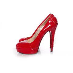Versace Jeans Couture, Red Patent leather platform pumps with gold studs