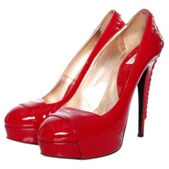 Versace Jeans Couture, Red Patent leather platform pumps with gold studs