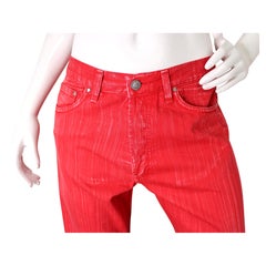 Versace Jeans Couture Red Striped High Waisted Relaxed Fit Jeans circa 1990s