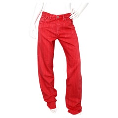 Versace Jeans Couture Red Striped High Waisted Relaxed Fit Jeans circa 1990s