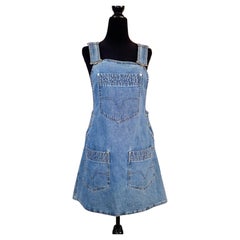 Versace Jeans Couture denim overalls with a vintage 1990s mini skirt