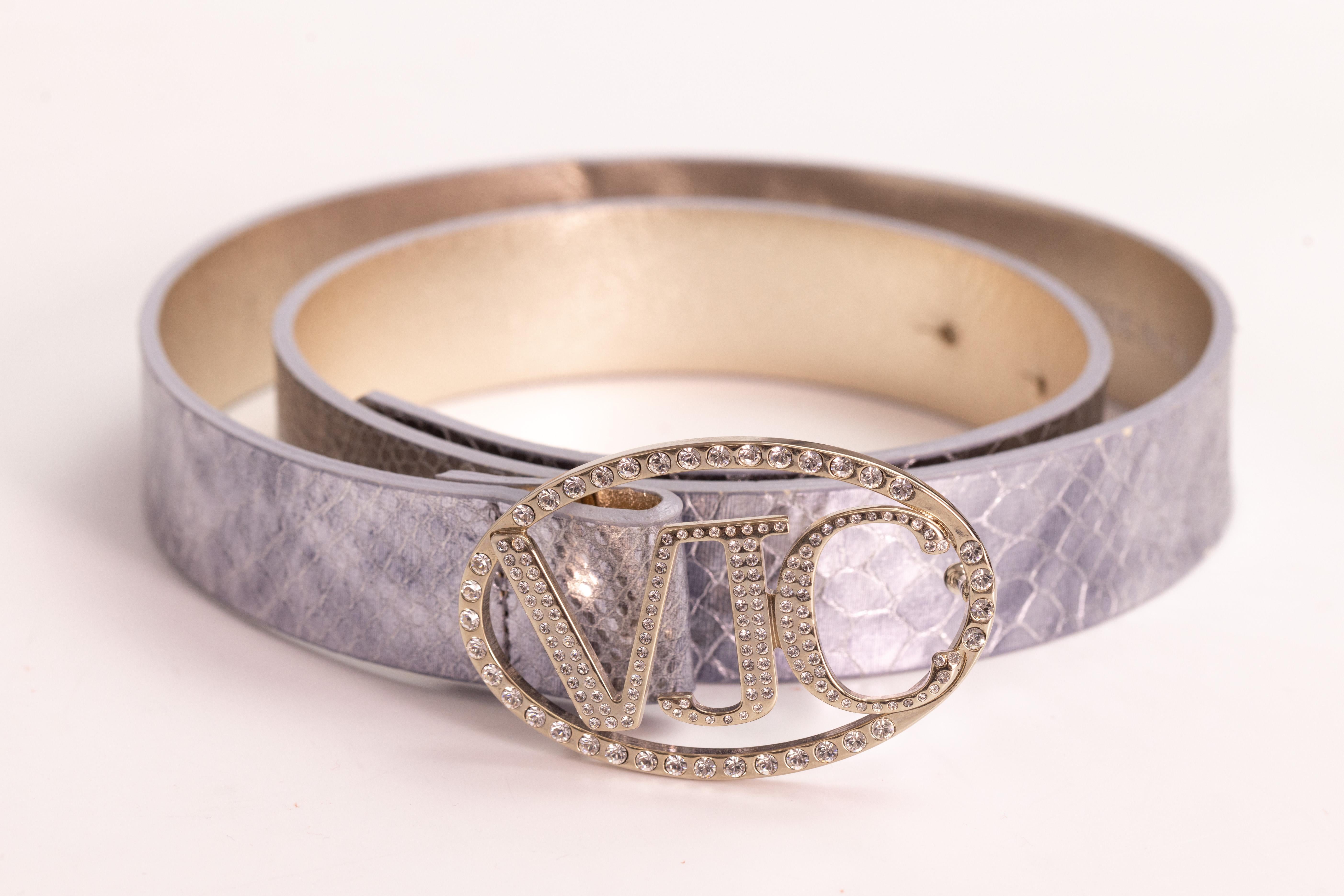 Versace Jeans Couture Silver Croc Embossed Leather Belt (32) For Sale 2