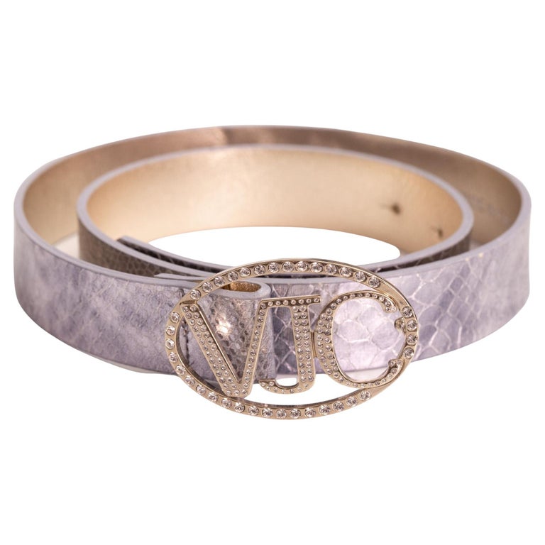 Versace Jeans Couture Silver Croc Embossed Leather Belt (32) For