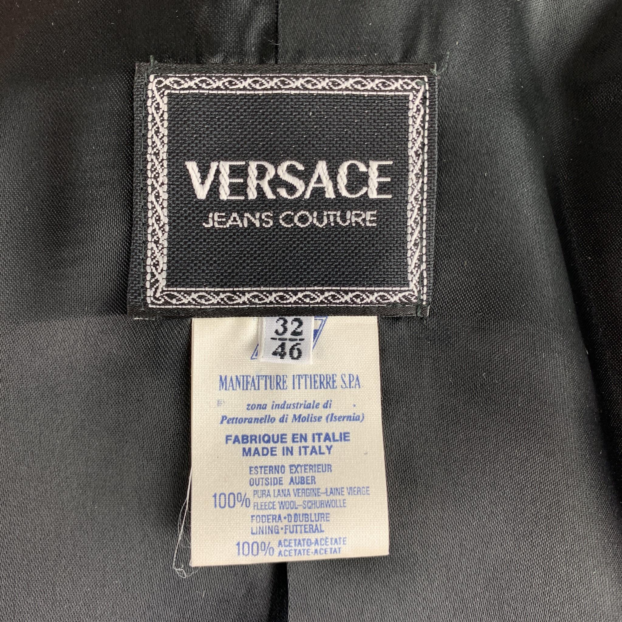 VERSACE JEANS COUTURE Size 10 Black Wool Gold Sun Studded Skirt Suit 6