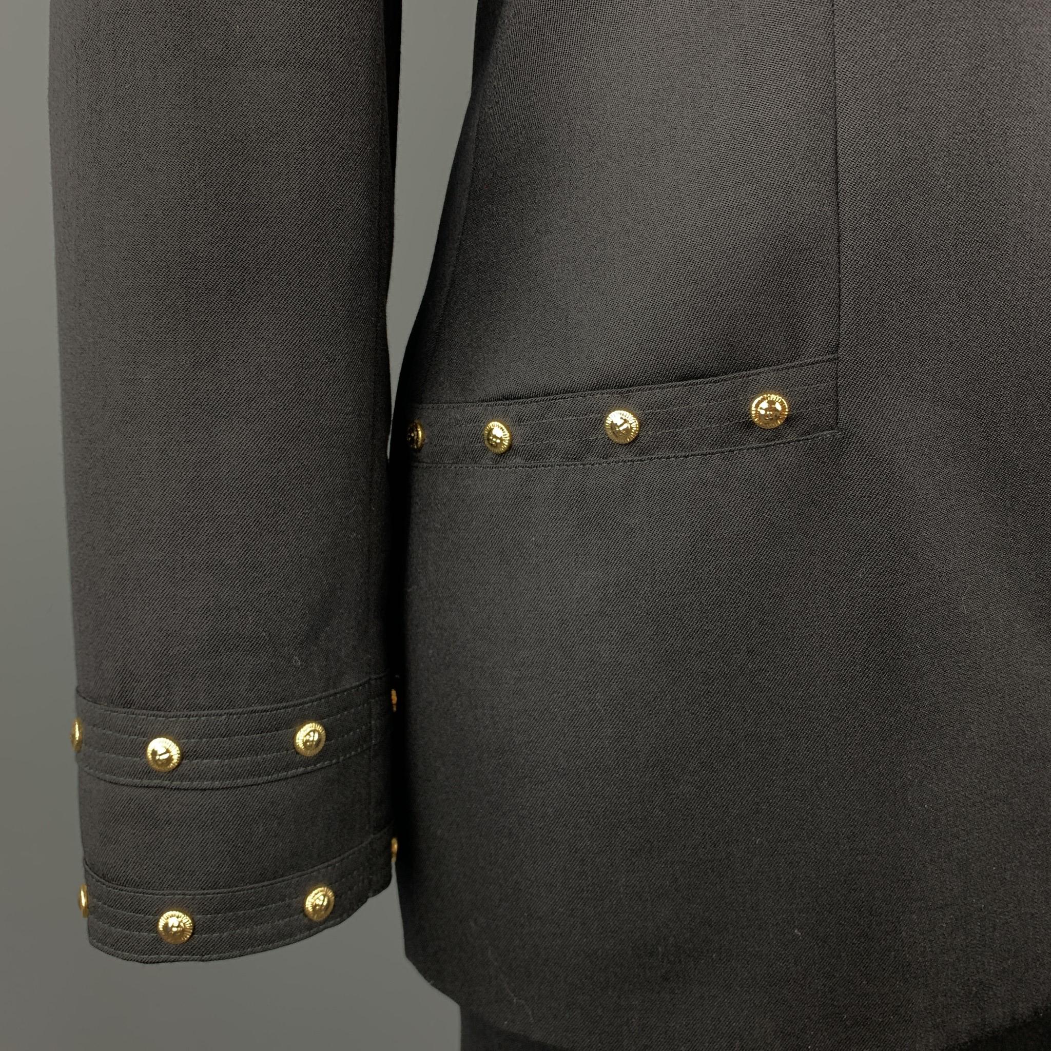 VERSACE JEANS COUTURE Size 10 Black Wool Gold Sun Studded Skirt Suit In Excellent Condition In San Francisco, CA