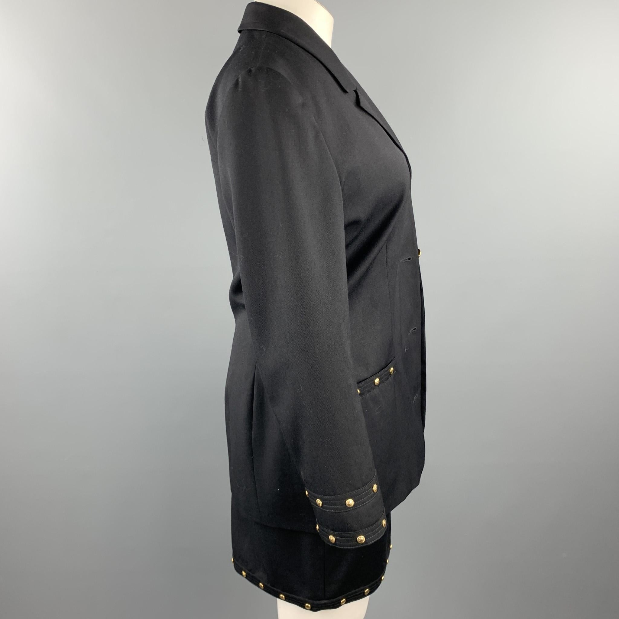 VERSACE JEANS COUTURE Size 10 Black Wool Gold Sun Studded Skirt Suit 1
