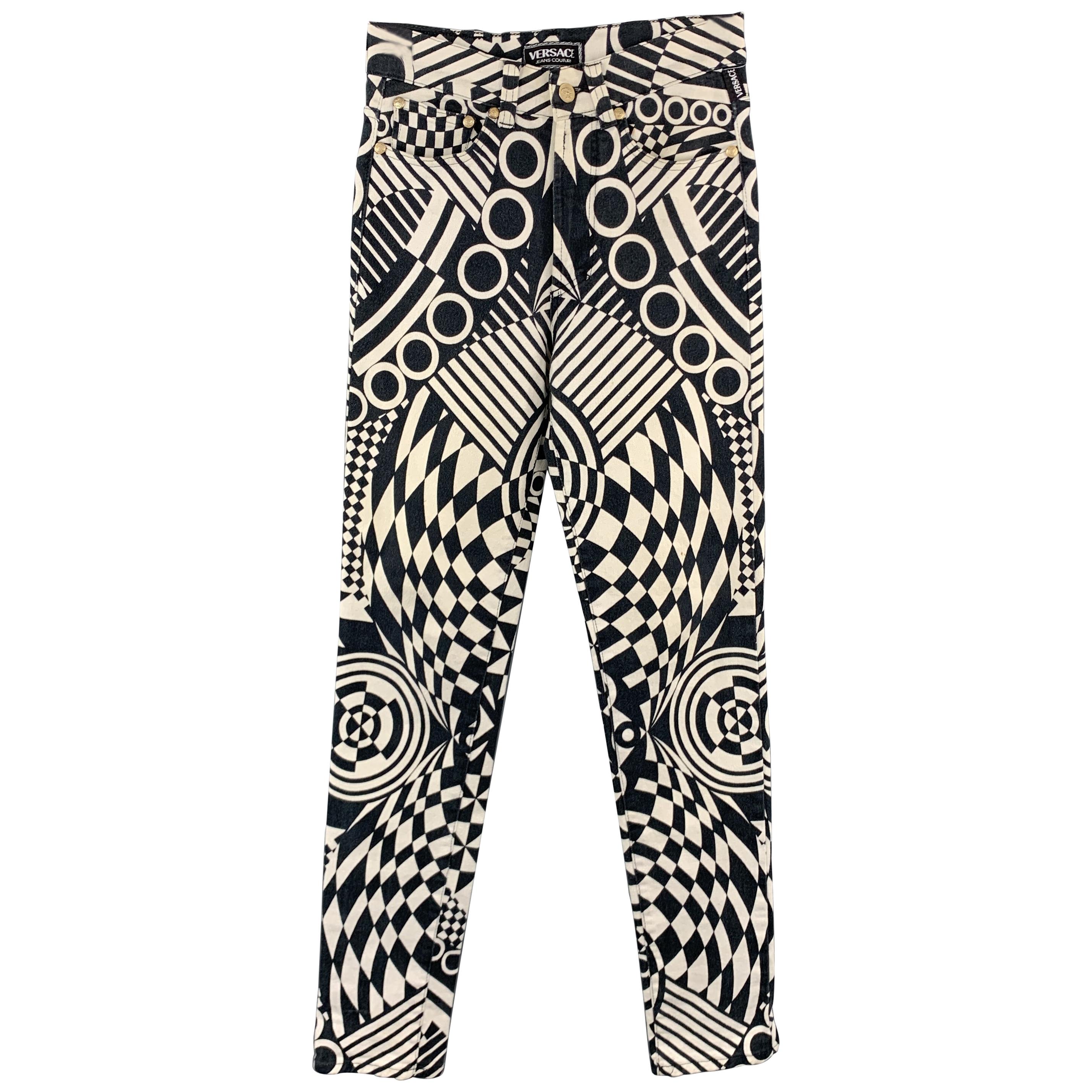 VERSACE JEANS Couture Size 28 Black & White Geometric Print Jeans