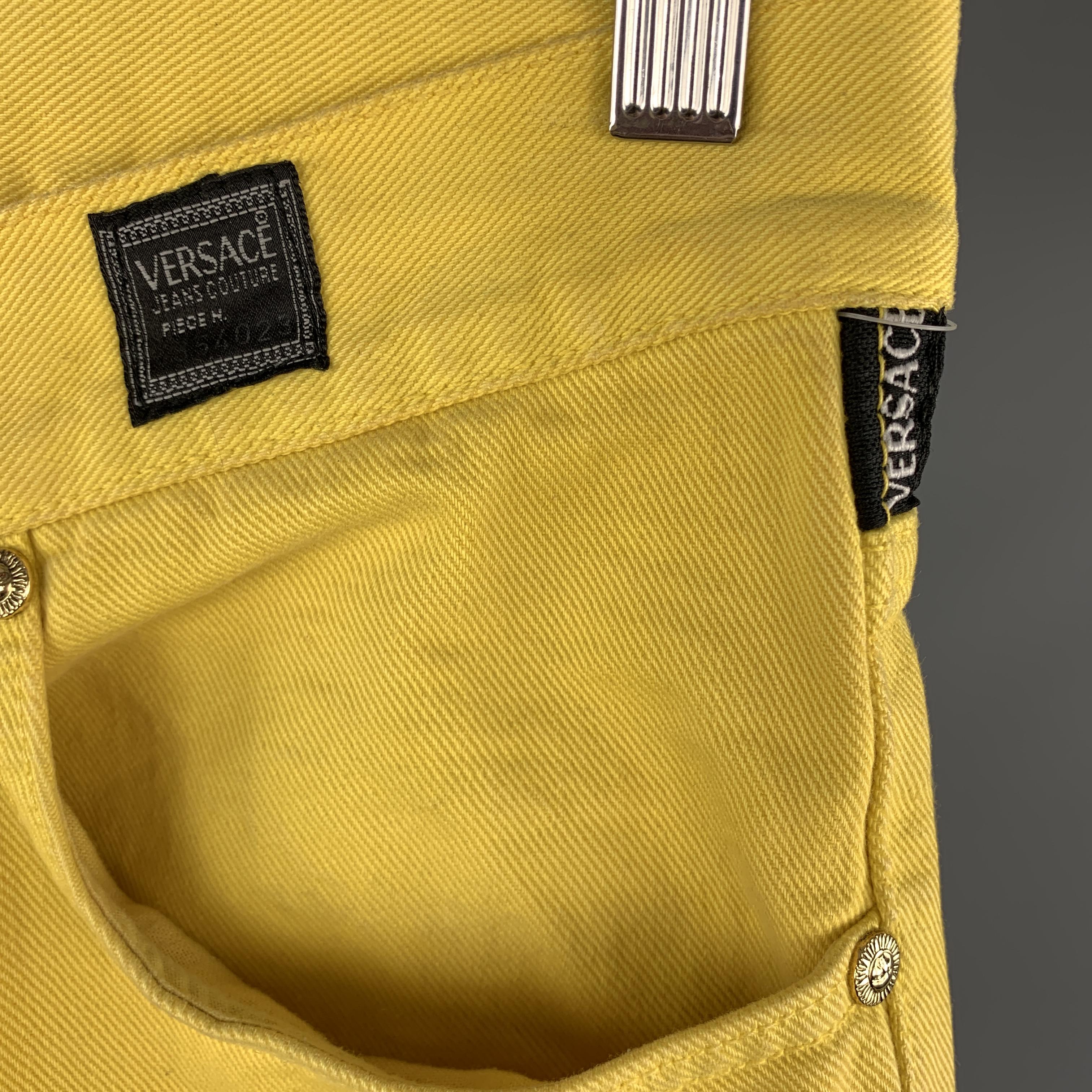 VERSACE JEANS COUTURE Size 30 Yellow Cotton Sun Button Fly Jeans In Good Condition In San Francisco, CA
