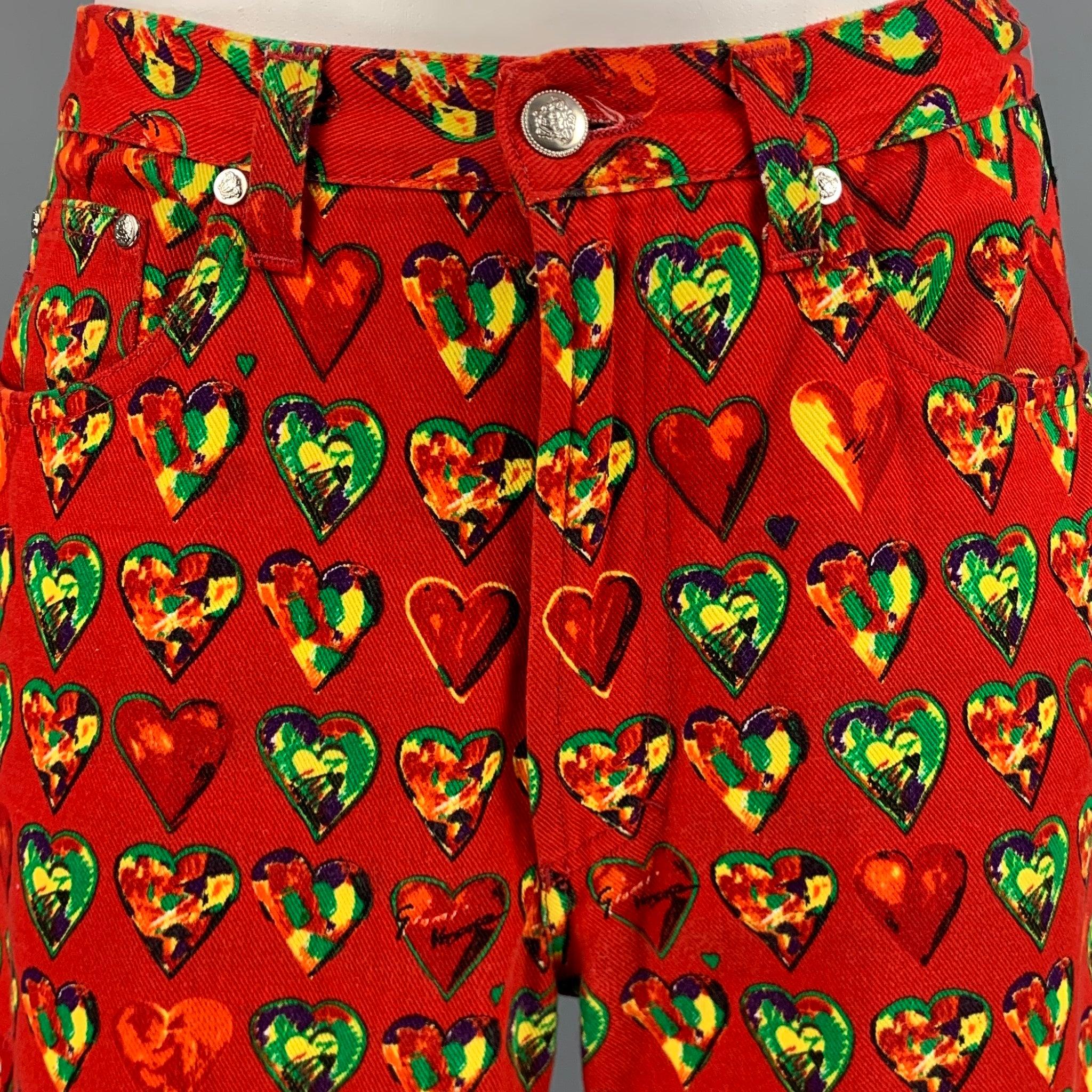 VERSACE JEANS COUTURE Taille 32 Casual Pantalon en coton coupé rouge vert jaune Excellent état - En vente à San Francisco, CA