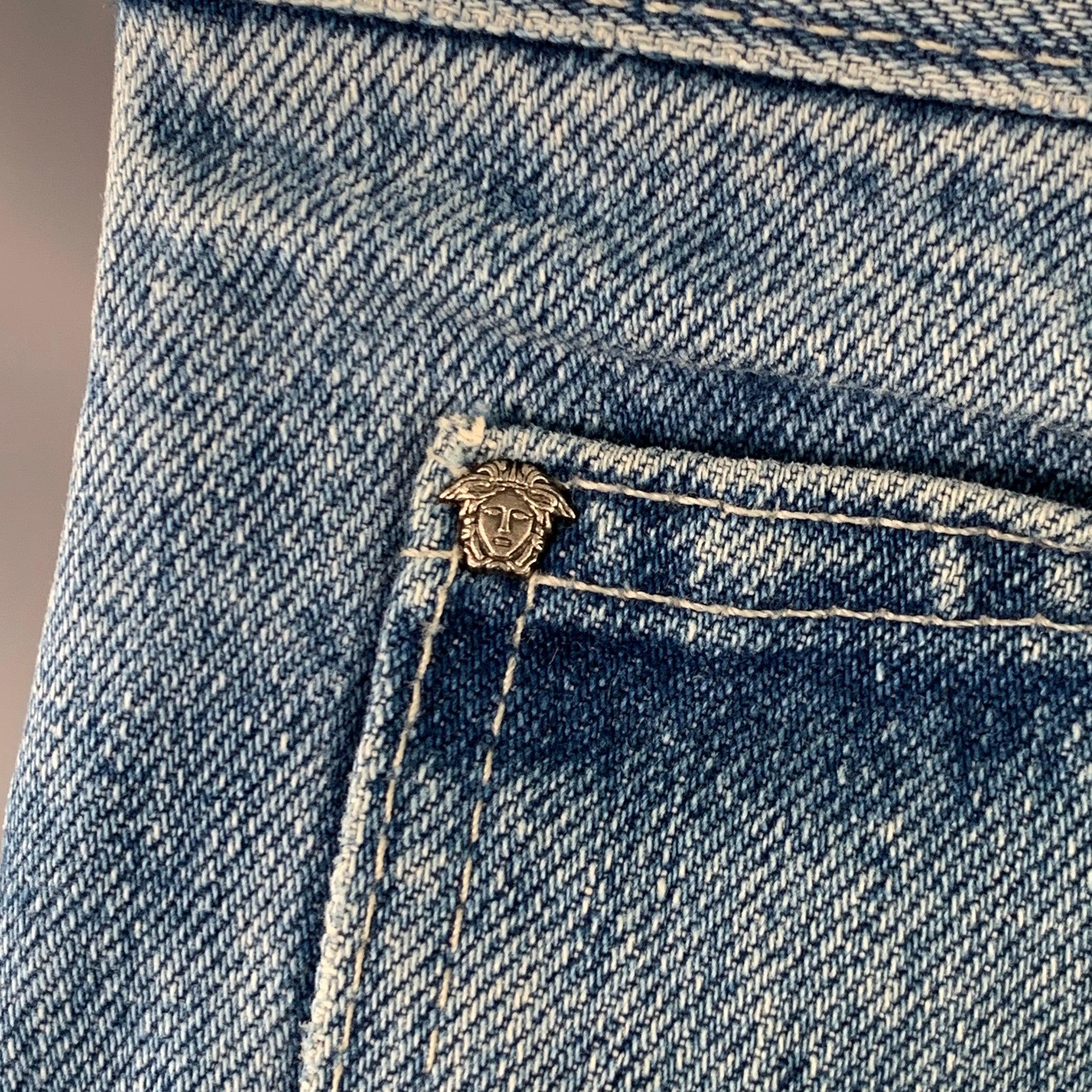 Blu VERSACE JEANS COUTURE Taglia 34 Jeans blu in twill di cotone affusolati con chiusura a zip in vendita