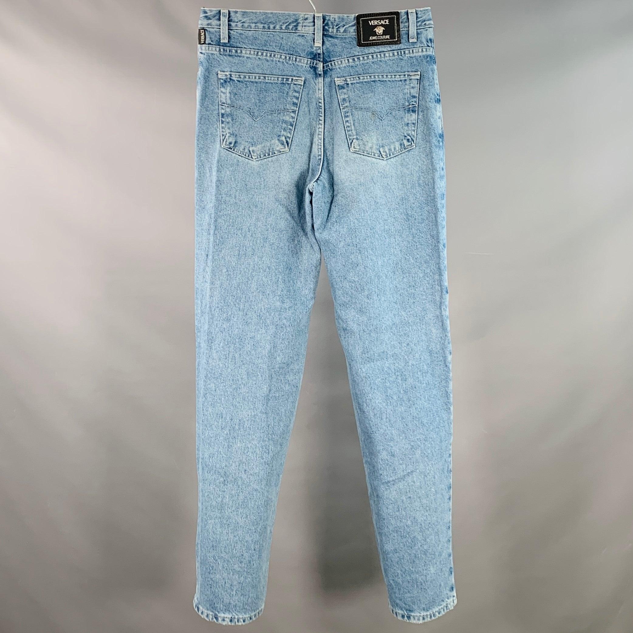 VERSACE JEANS COUTURE Taglia 34 Jeans blu in twill di cotone affusolati con chiusura a zip In condizioni ottime in vendita a San Francisco, CA