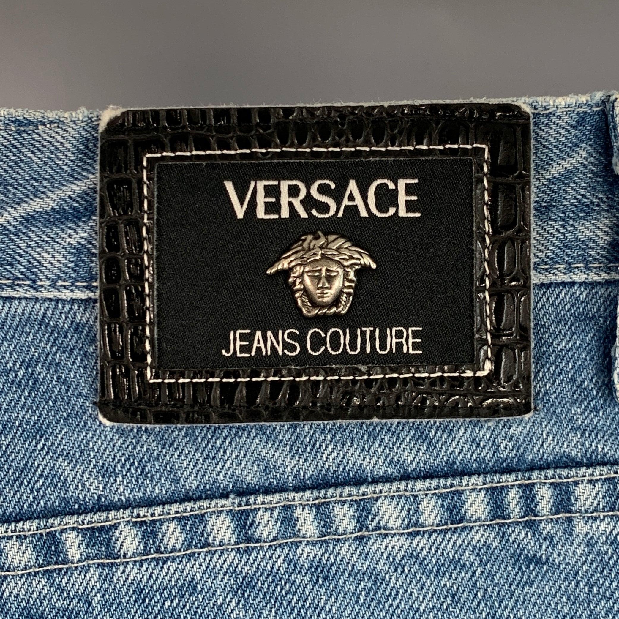 Uomo VERSACE JEANS COUTURE Taglia 34 Jeans blu in twill di cotone affusolati con chiusura a zip in vendita