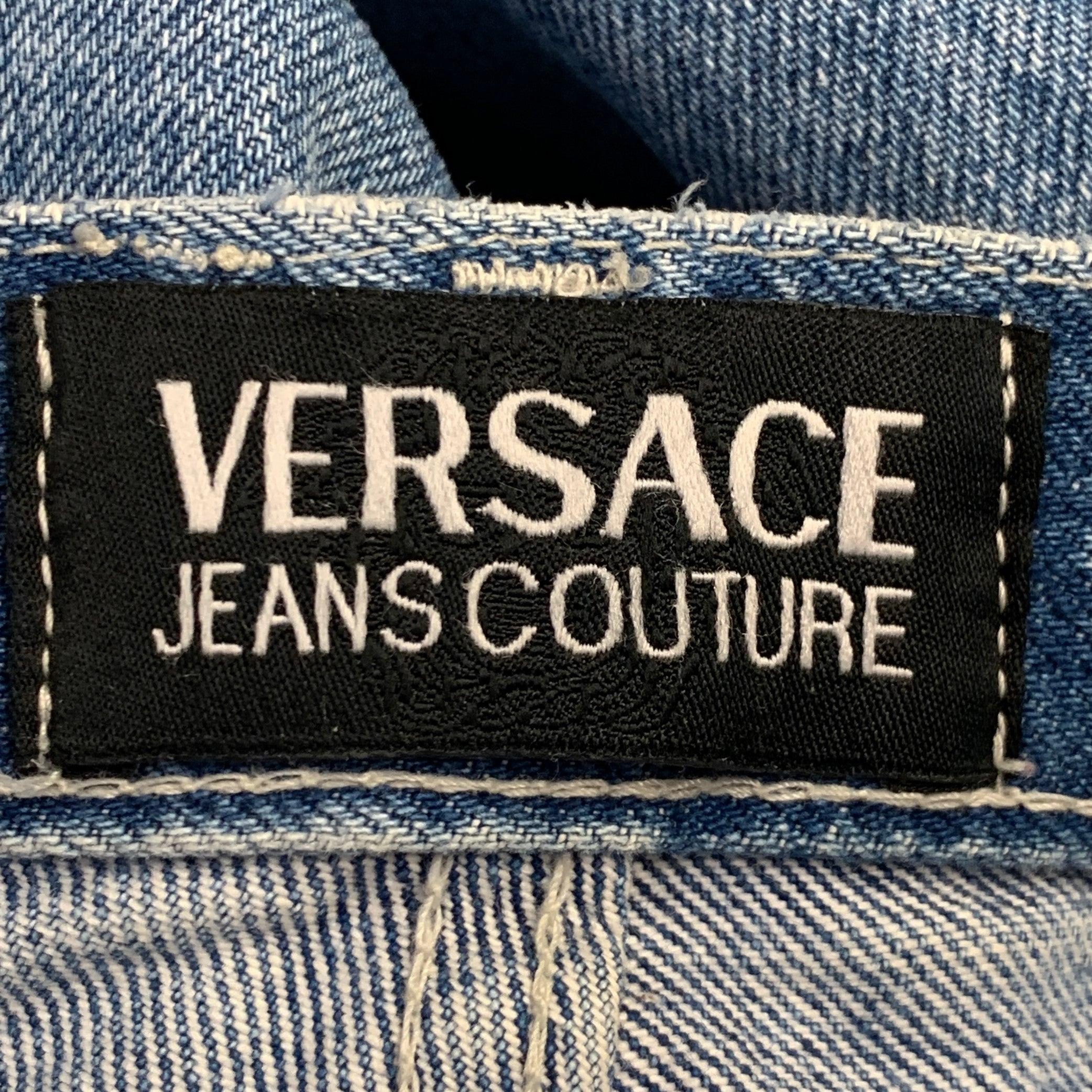 VERSACE JEANS COUTURE Taglia 34 Jeans blu in twill di cotone affusolati con chiusura a zip in vendita 2