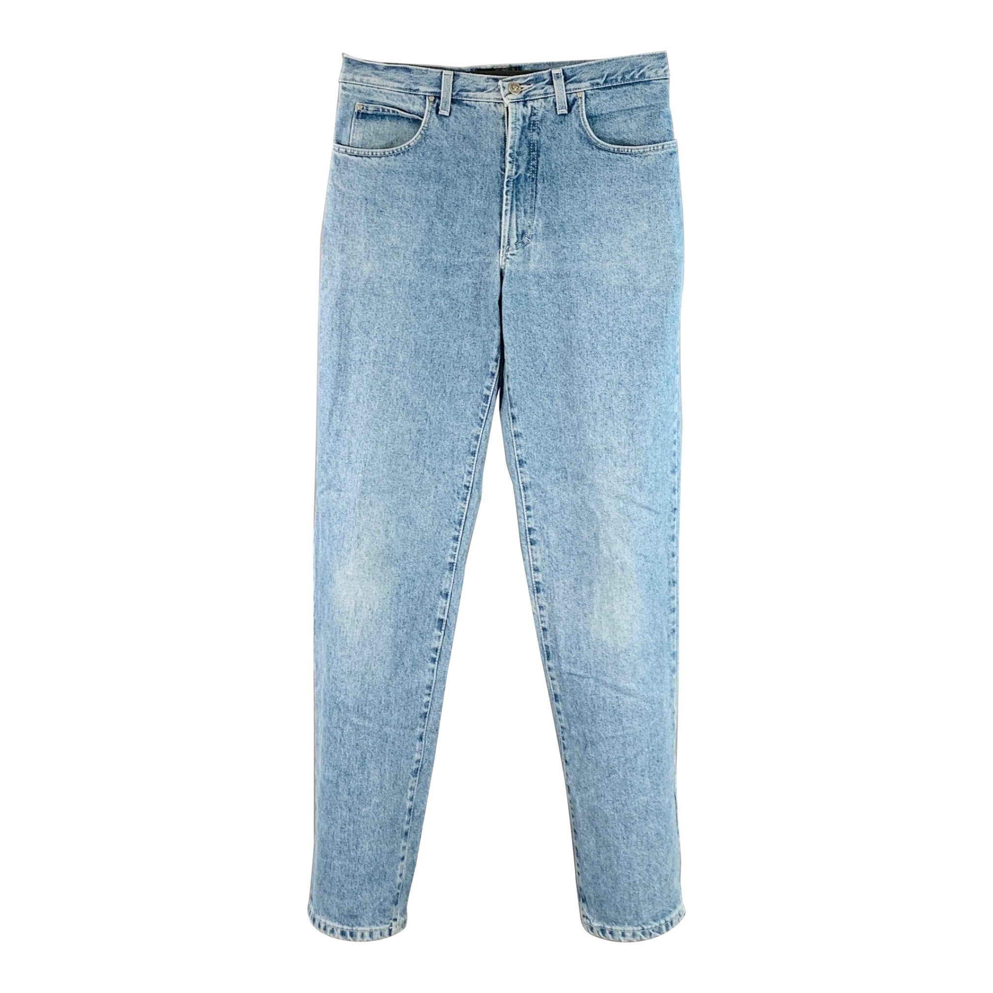 VERSACE JEANS COUTURE Taglia 34 Jeans blu in twill di cotone affusolati con chiusura a zip in vendita