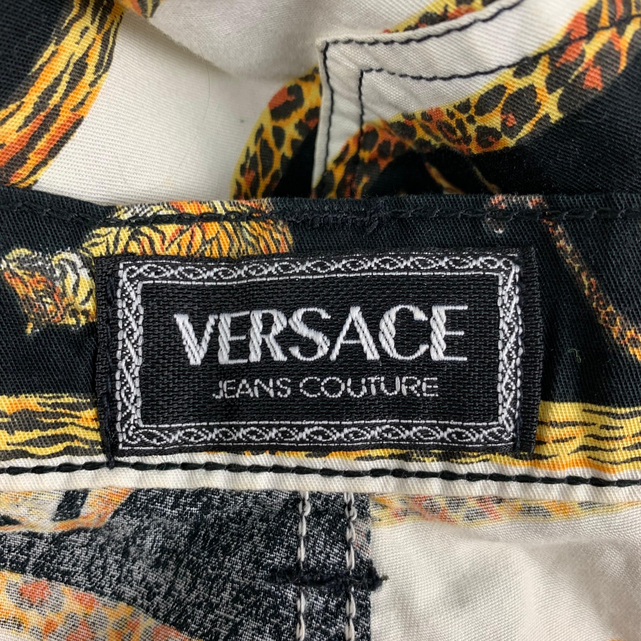 VERSACE JEANS COUTURE Size 36 White Black Yellow Animal Print Casual Pants 1